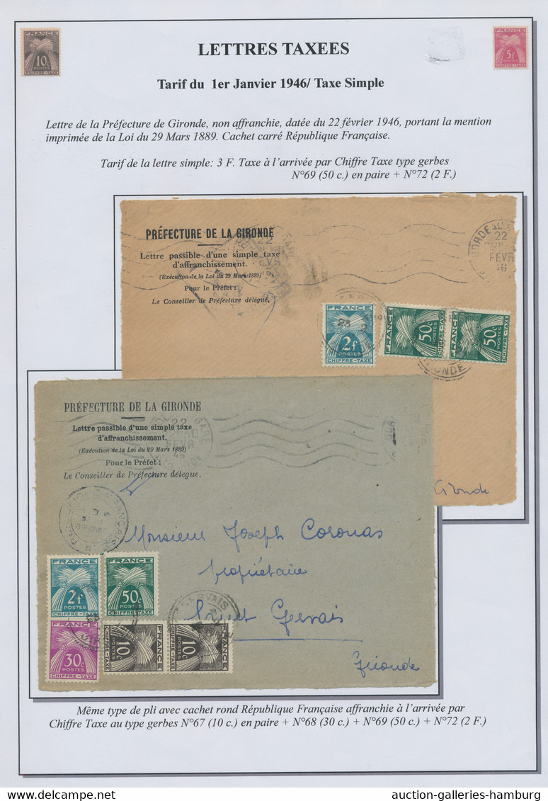 France - postage dues: 1943-1958, Exhibition collection sorted by postal tariffs