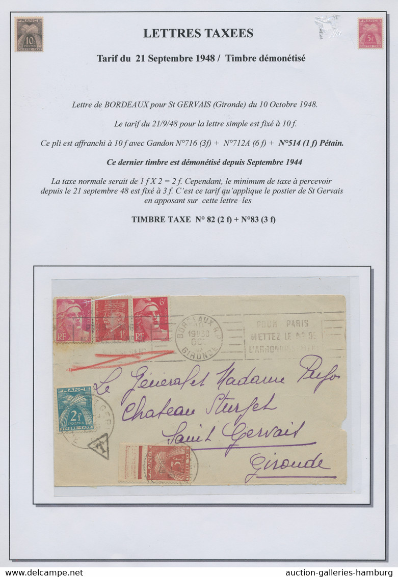 France - postage dues: 1943-1958, Exhibition collection sorted by postal tariffs