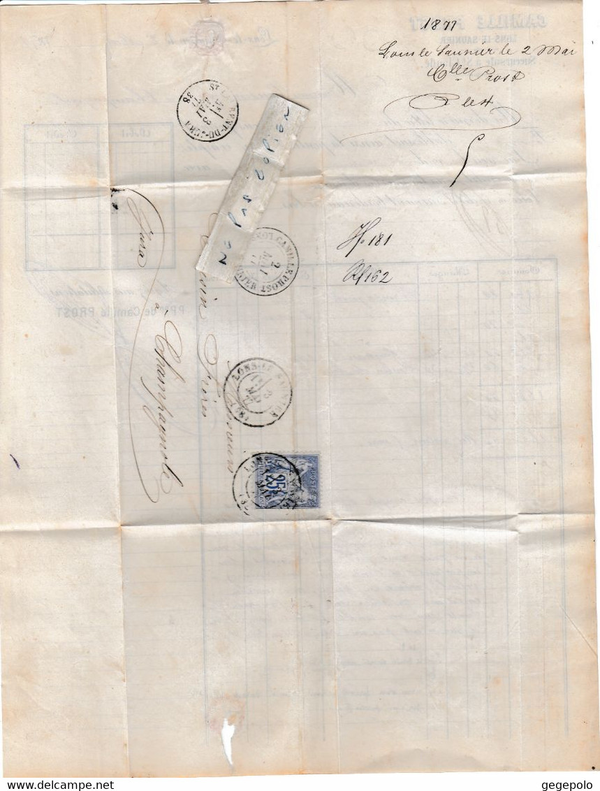 39 - LONS LE SAUNIER -  CAMILLE PROST - Facture Du 02 Mai 1877   ( Rare ) - 1800 – 1899
