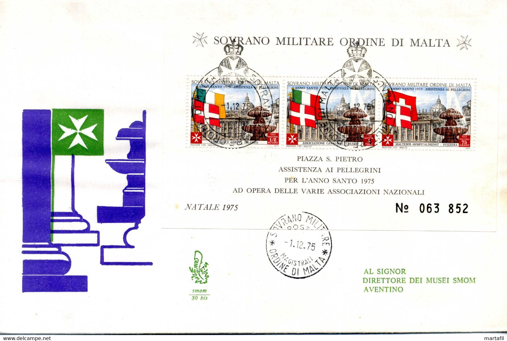 1975 SMOM FDC BF 9 Natale, Christmas, Anno Santo, Assistenza Ai Pellegrini - Malte (Ordre De)