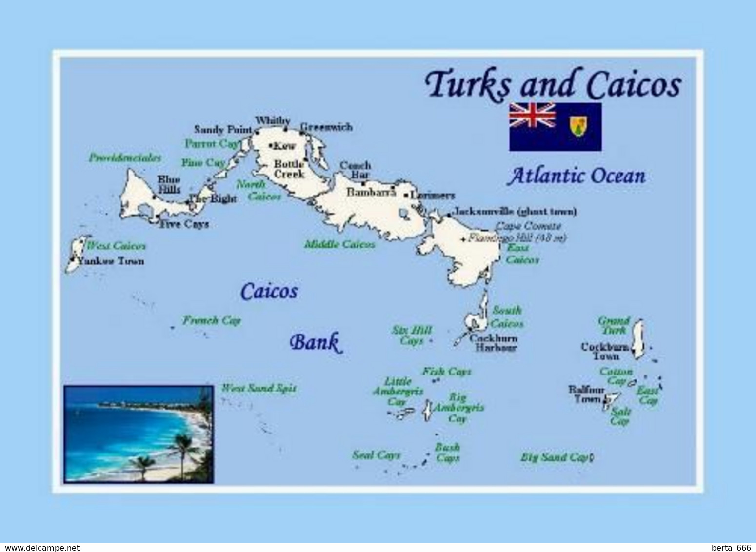 Turks And Caicos Islands Map New Postcard * Carte Geographique * Landkarte - Turques-et-Caïques (Iles)