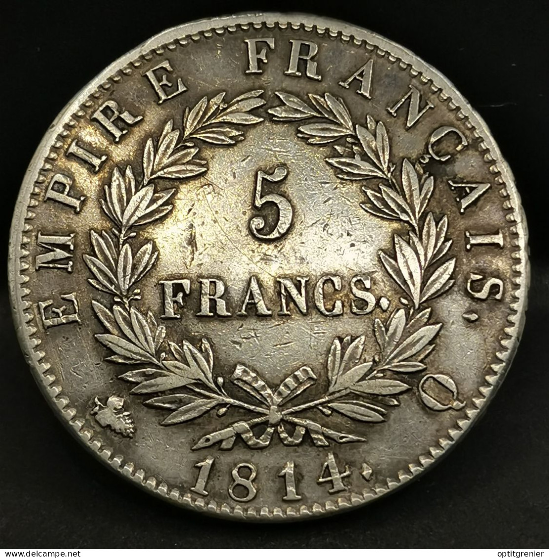 5 FRANCS ARGENT 1814 Q PERPIGNAN NAPOLEON TETE LAUREE  366517 Ex. EMPIRE FRANCAIS SILVER - 5 Francs