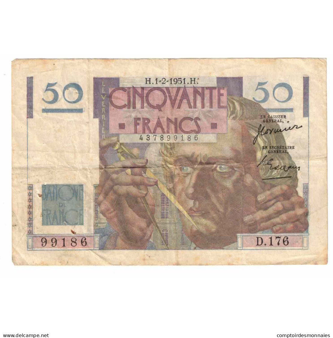 France, 50 Francs, Le Verrier, 1951, D.176, TTB, Fayette:20.17, KM:127c - 50 F 1946-1951 ''Le Verrier''