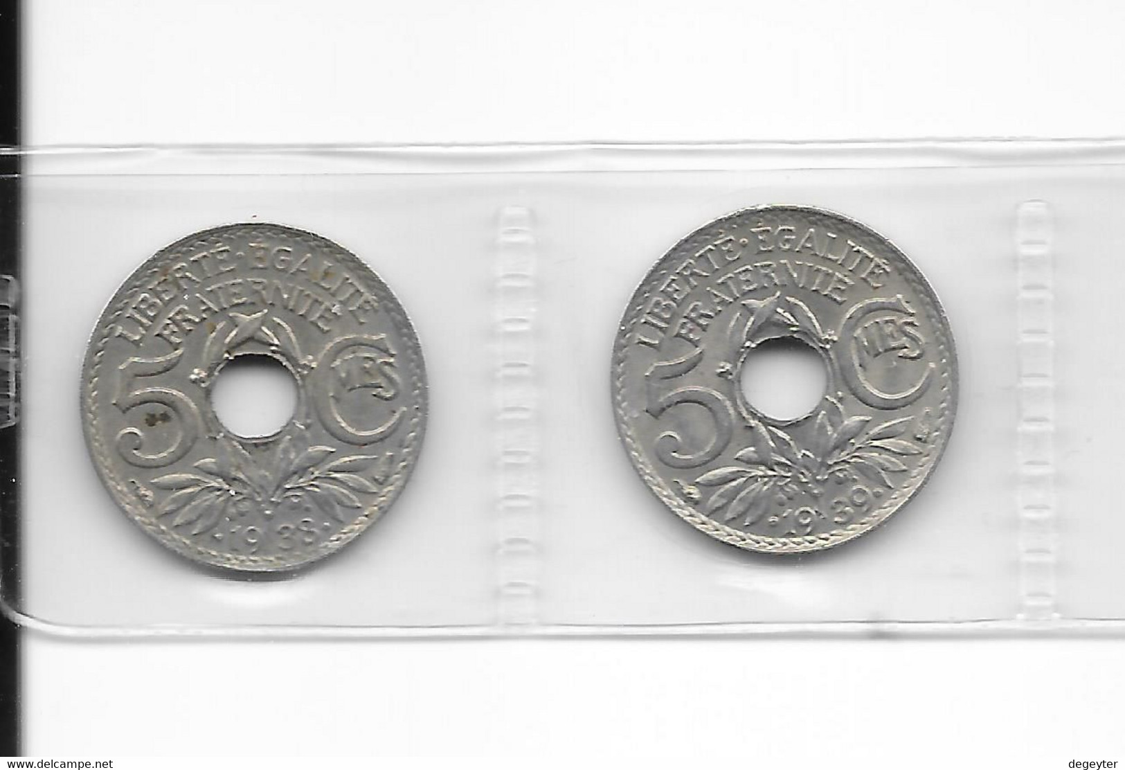 2 PIECES DE 5 Centimes LINDAUER , MAILLECHORT 1938 ET 1939 - Other - Europe