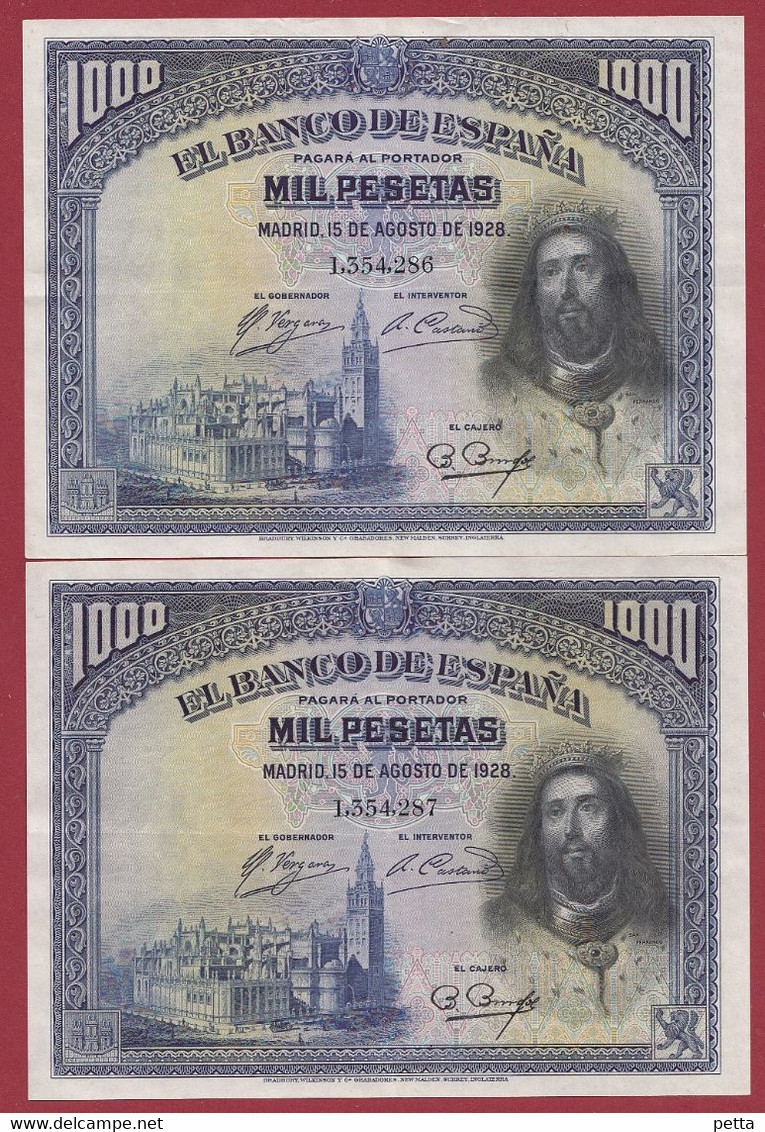 Espagne Suite De 2 Billets De 1000 Pesetas Madrid 15/09/1928 TRES BON ETAT - 1000 Peseten