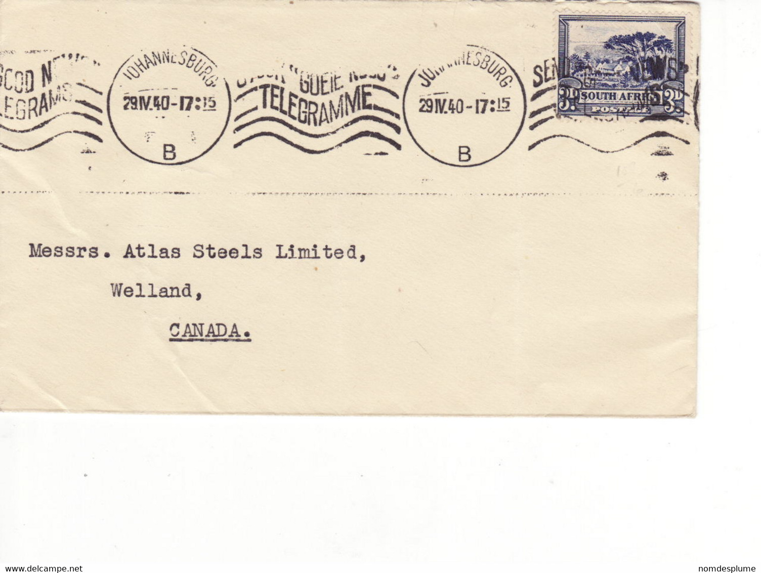 5265) Airmail South Africa Canada 1940 Imperial Single Cover Lettre Breif - Posta Aerea