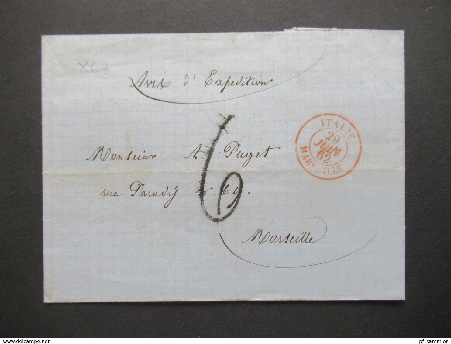 Italien 1862 Faltbrief Mit Inhalt / Auslandsbrief San Remo - Marseille Handschriftlicher Vermerk Avis D'Expedition - Poststempel