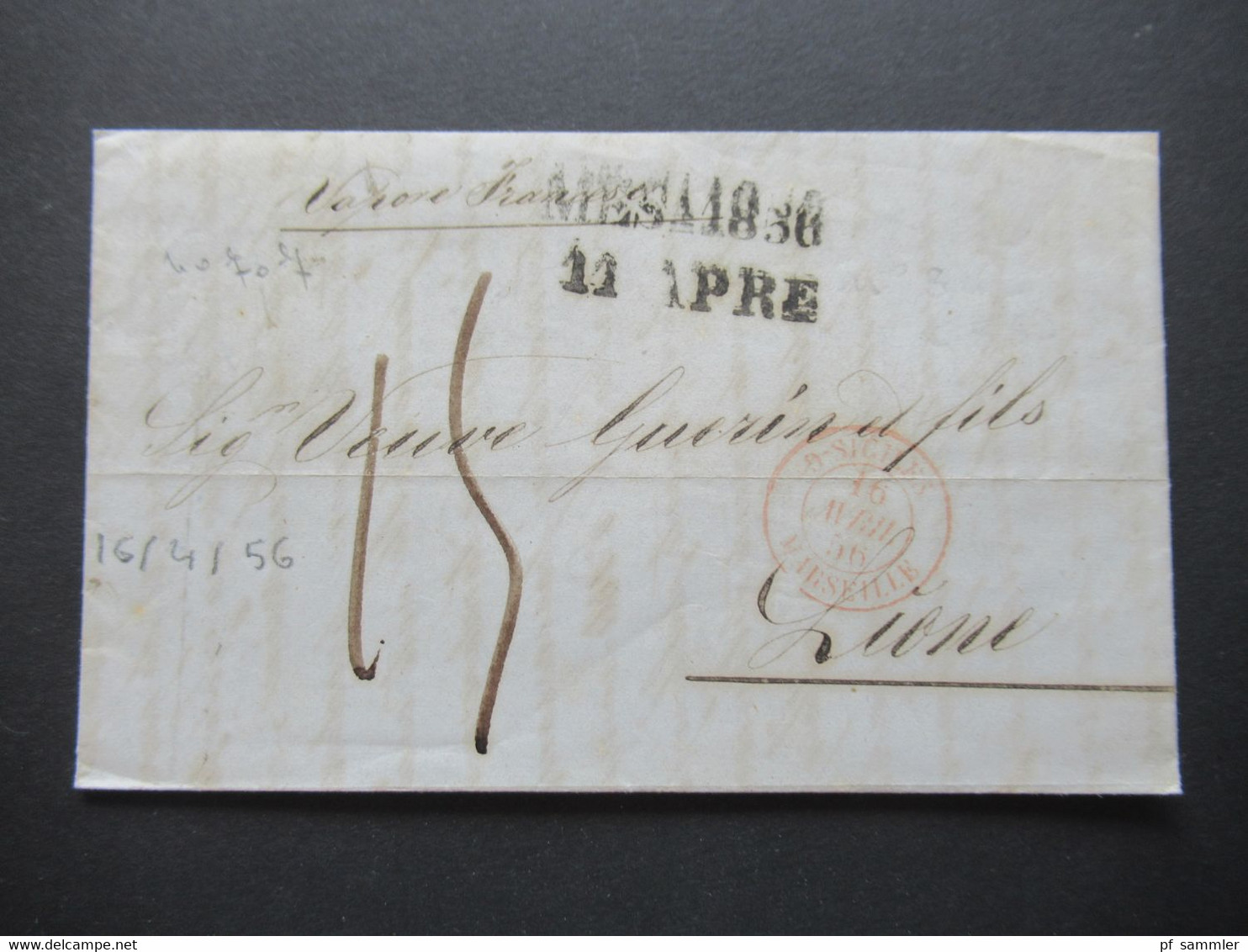 Italien 1856 Faltbrief Mit Inhalt/ Auslandsbrief Messina - Lione Schiffspost?! Handschriftlicher Vermerk Vapore Francese - Sicilië