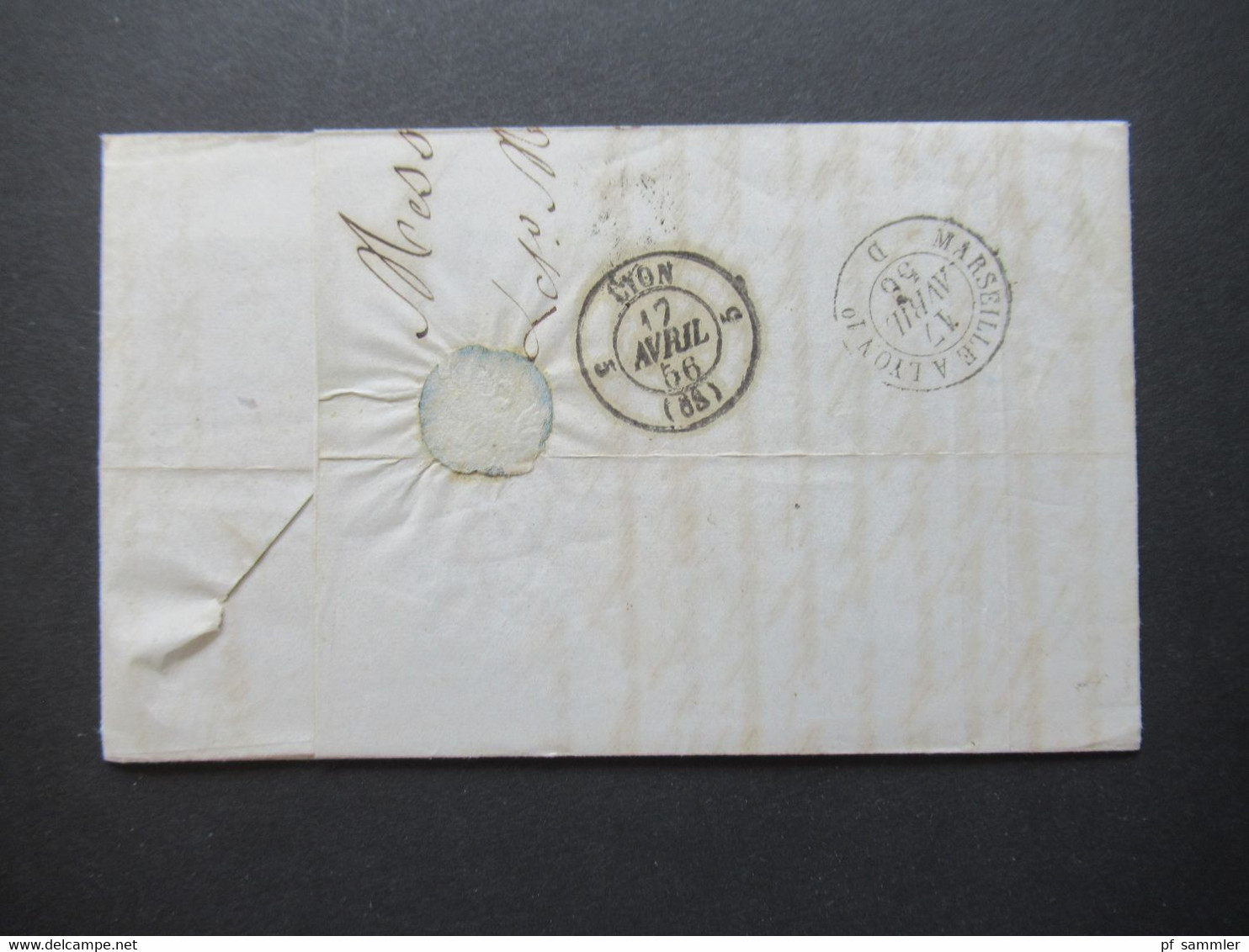 Italien 1856 Faltbrief Mit Inhalt/ Auslandsbrief Messina - Lione Schiffspost?! Handschriftlicher Vermerk Vapore Francese - Sizilien