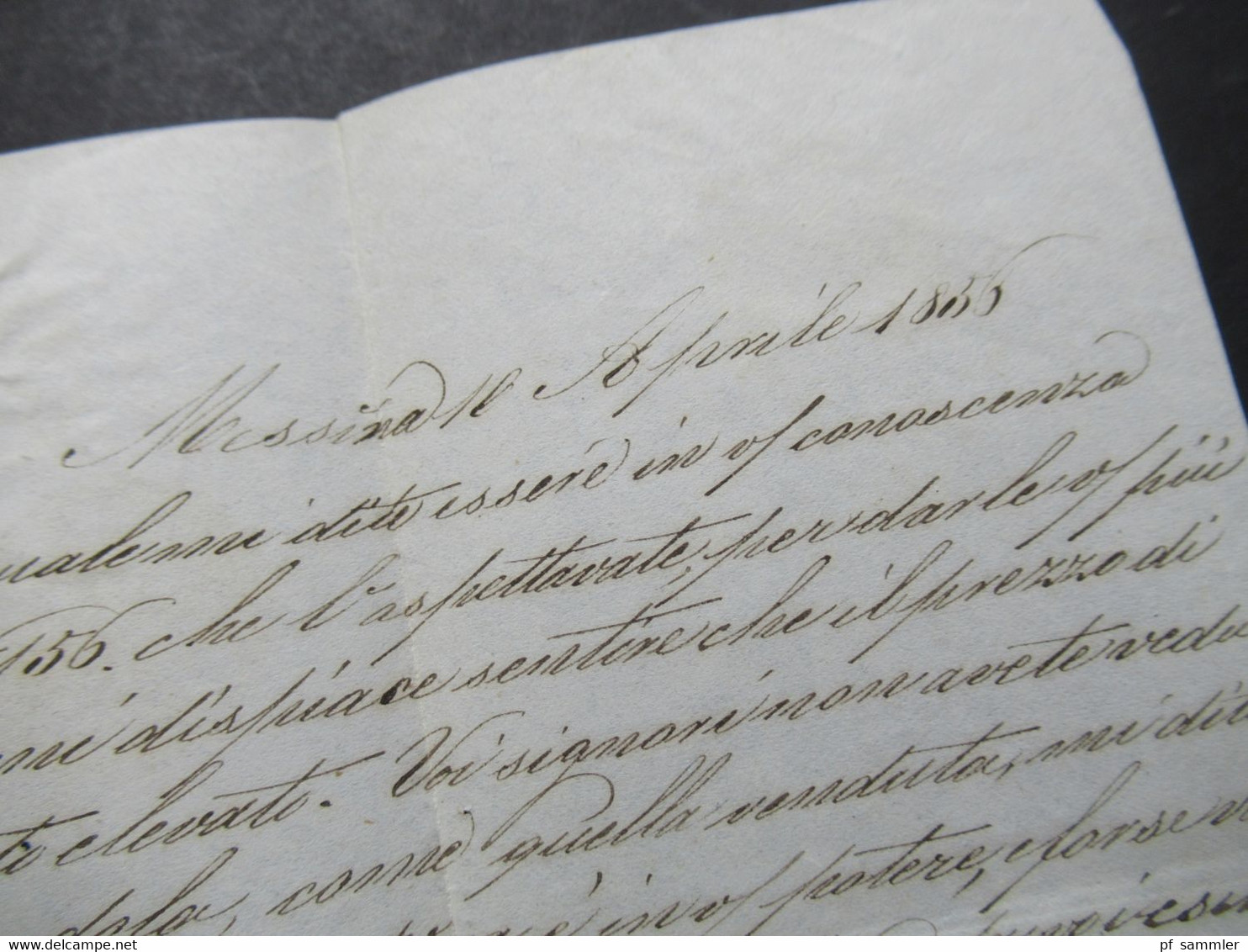 Italien 1856 Faltbrief mit Inhalt/ Auslandsbrief Messina - Lione Schiffspost?! handschriftlicher Vermerk Vapore Francese