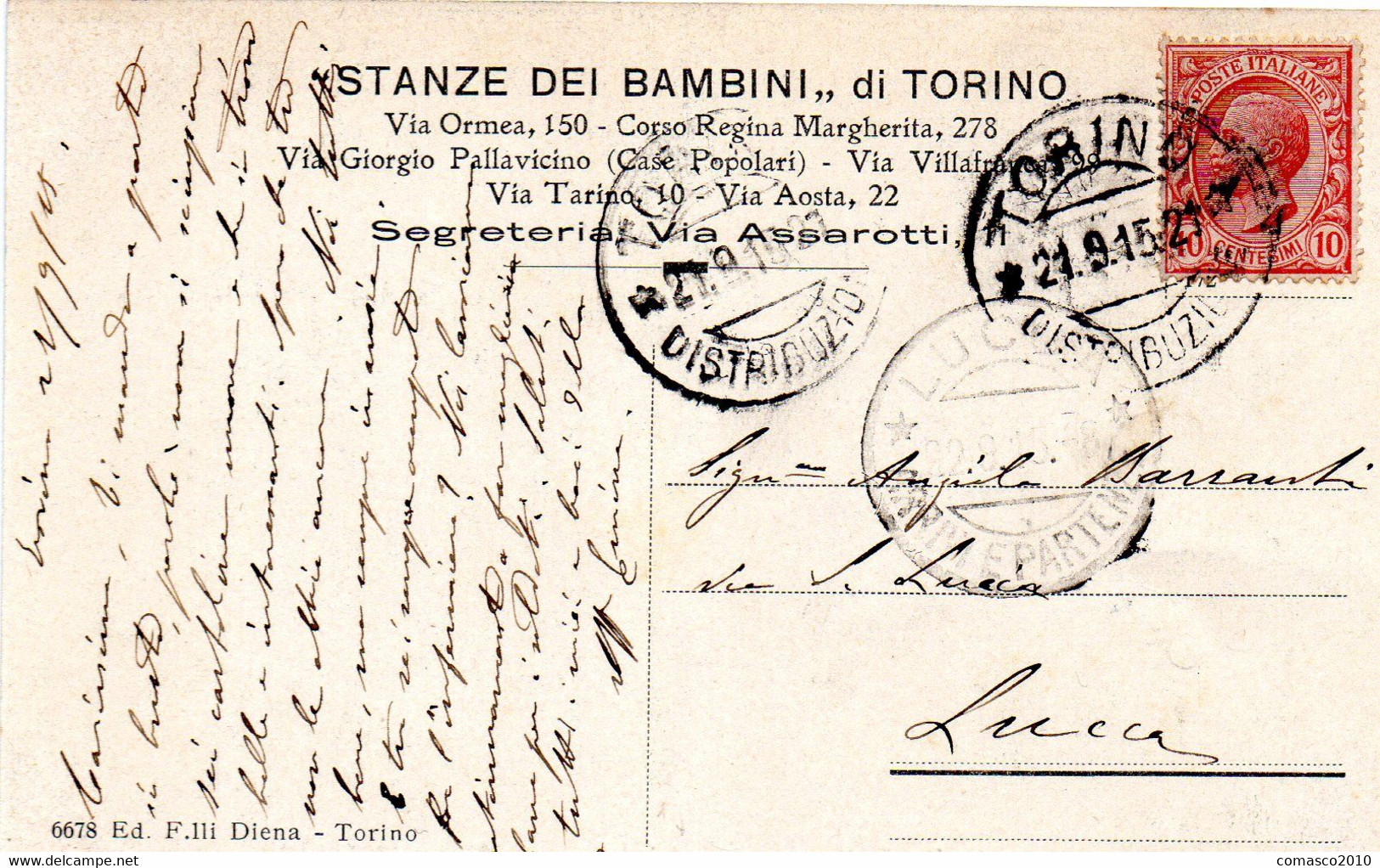 CARTOLINA DI TORINO STANZE DEI BAMBINI VIAGGIATA NEL 1915 BELLA E RARA - Unterricht, Schulen Und Universitäten