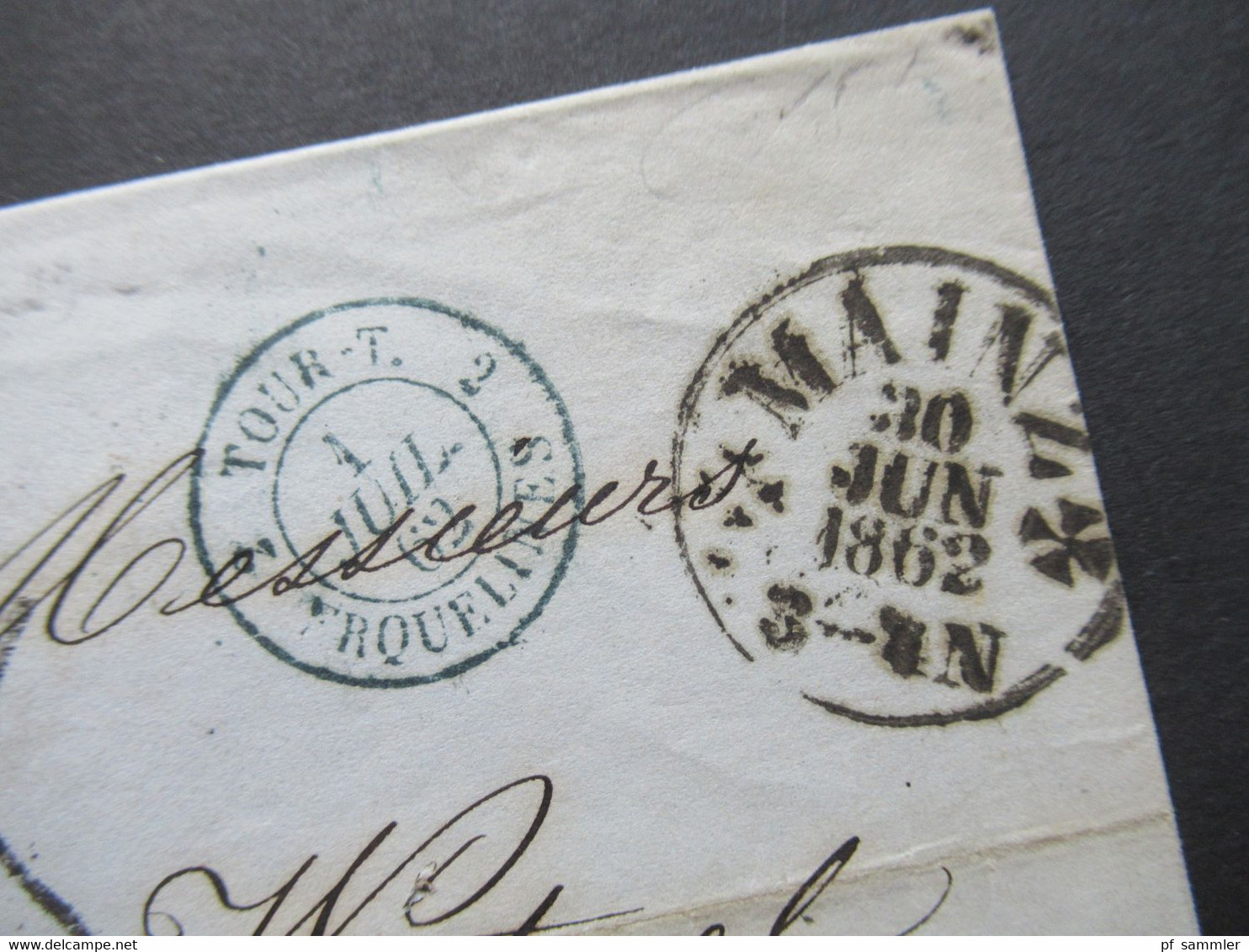 AD Thurn Und Taxis Stempel Mainz 1862 Auslandsverwendung Nach Lille Frankreich Blauer K2 Tour-T. 2 Erquelines - Briefe U. Dokumente