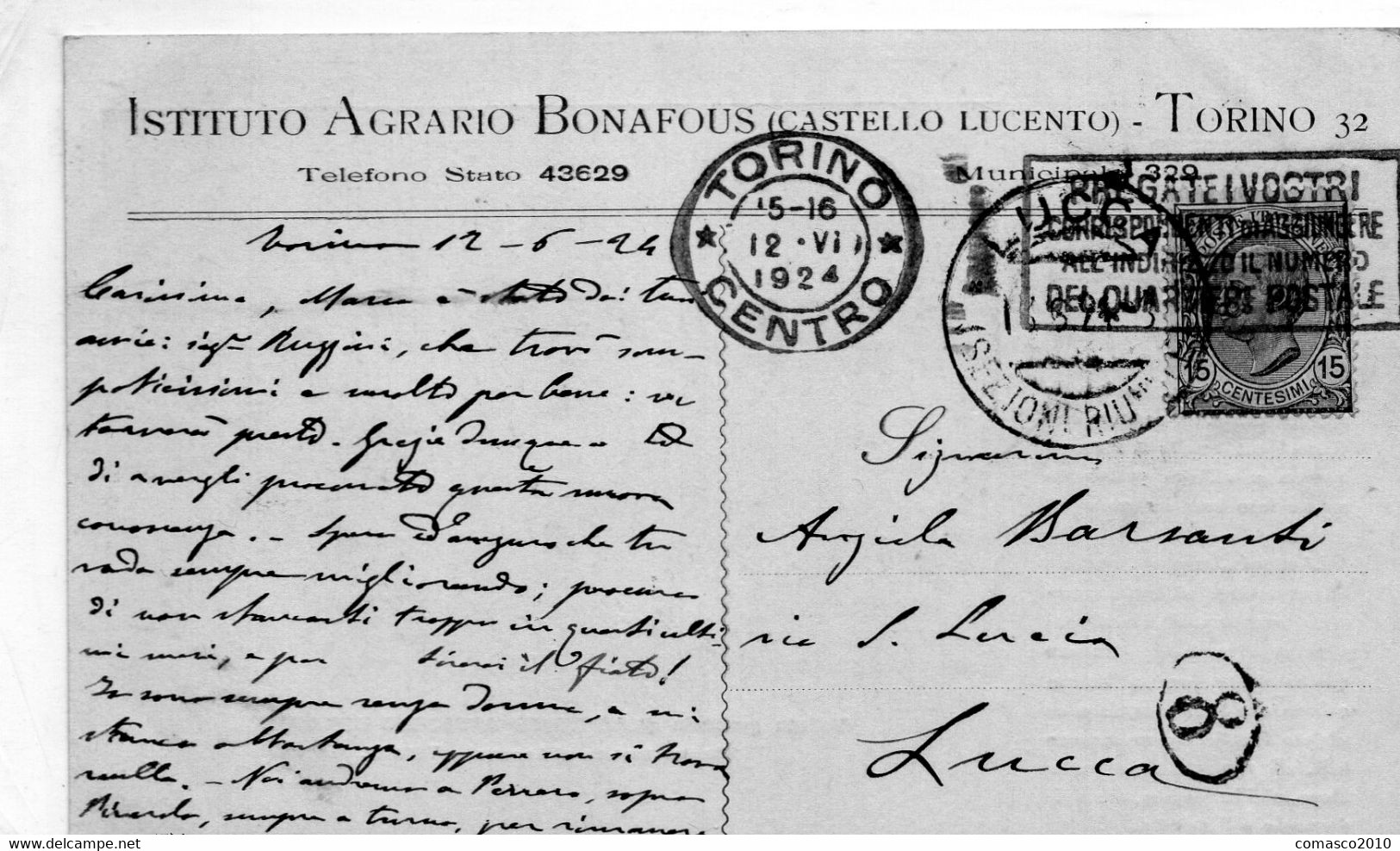 CARTOLINA DI TORINO ISTITUTO AGRICOLO BONAFOUS VIAGGIATA NEL 1924 - Enseñanza, Escuelas Y Universidades