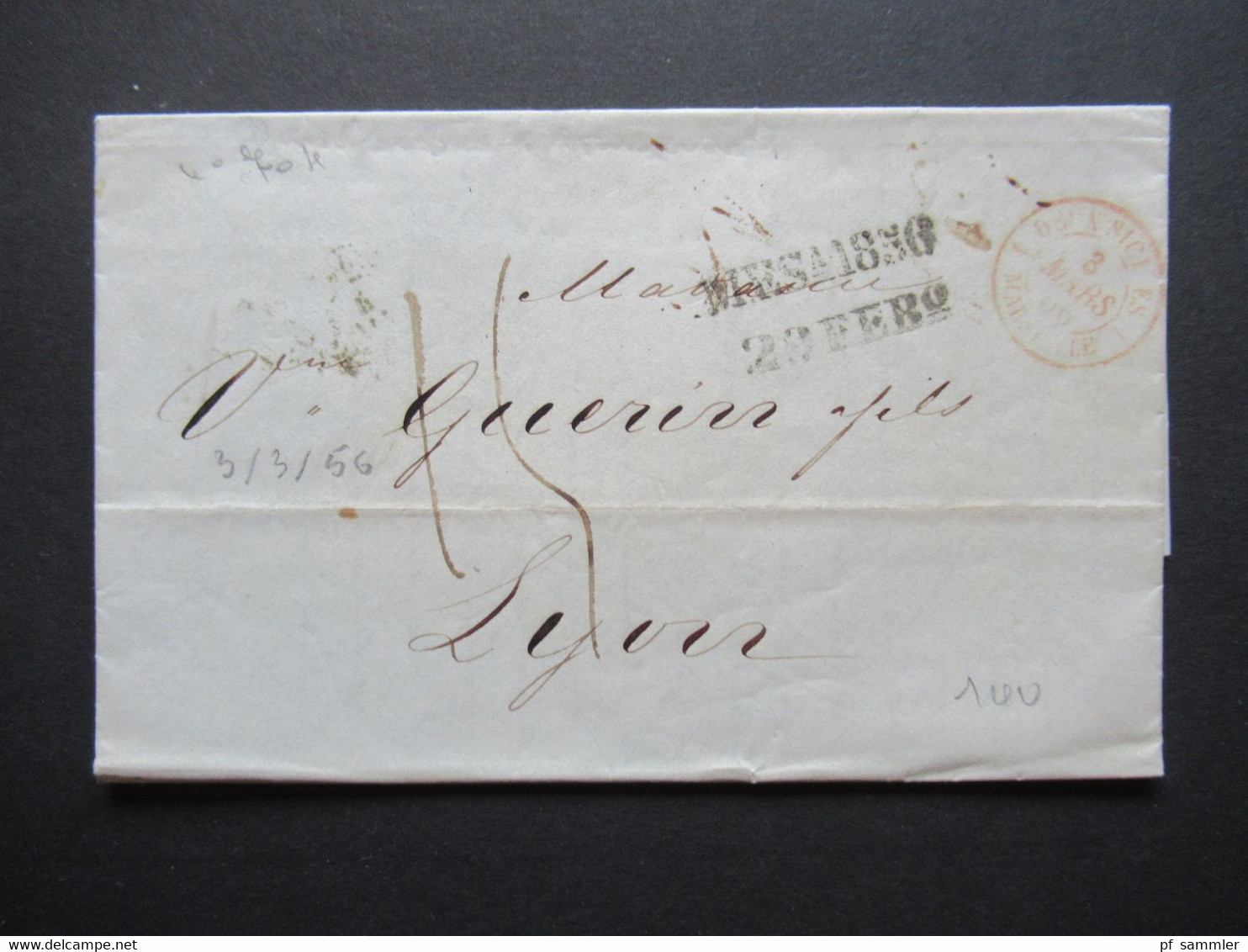 Italien Sizilien 1856 Faltbrief Mit Inhalt / Auslandsbrief Messina - Lyon Roter K2 Deux Siciles 1 Marseille - Sizilien