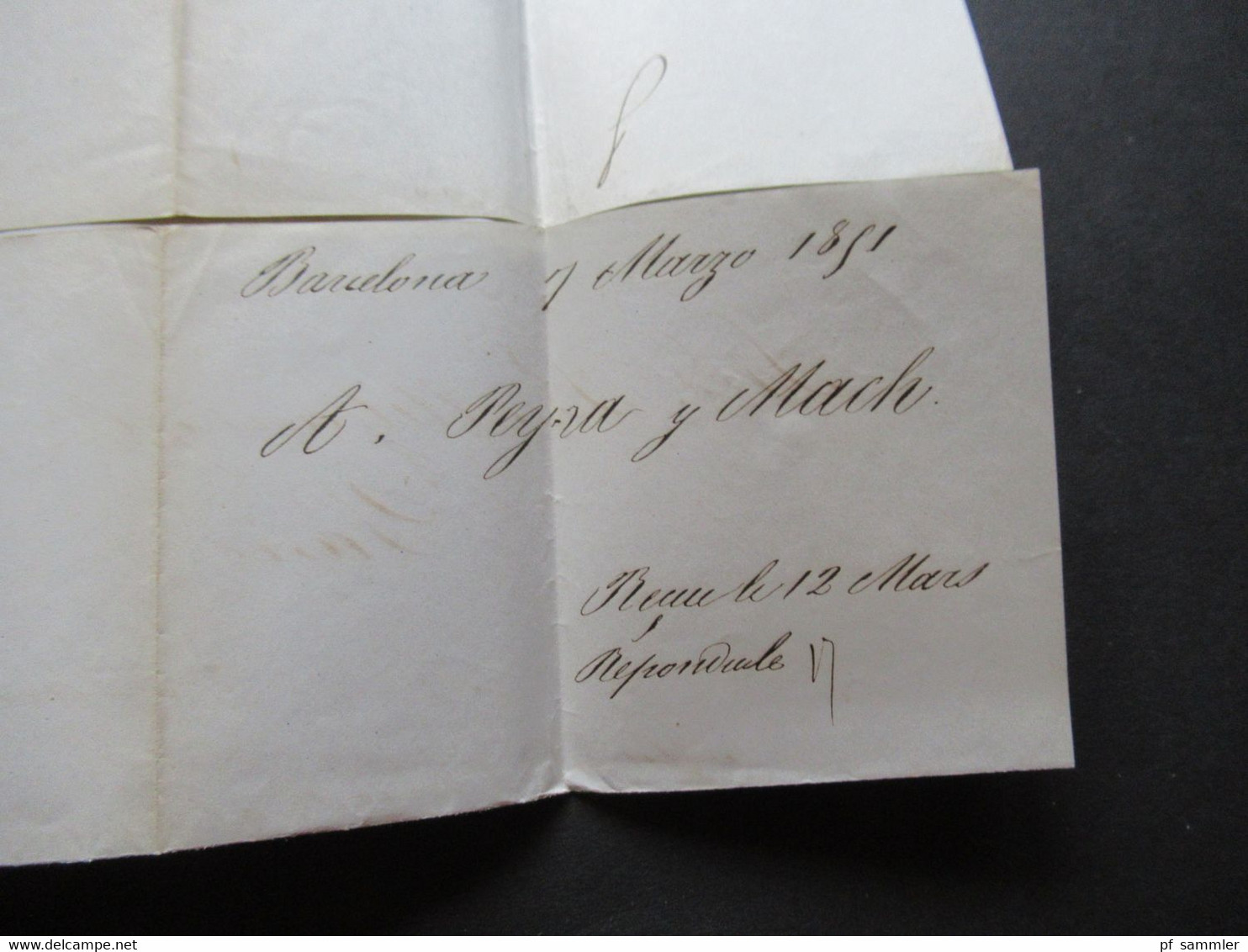 Spanien 1851 Faltbrief Mit Inhalt /Auslandsbrief Barcelona - Paris Roter K2 Barcelona Cataluna Taxstempel / Chiffre Taxe - Covers & Documents