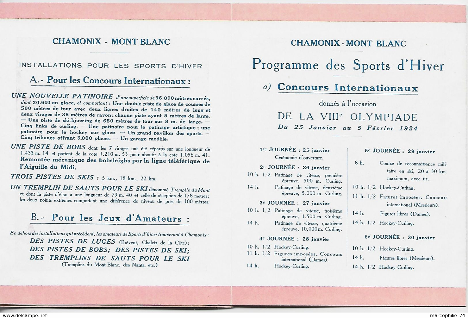 FRANCE OLYMPIADES CHAMONIX 1924 DEPLIANT JEUX OLYMPIQUES CARTE MATISSE PROGRAMME DES JEUX 25 .01 .1924 5.2.24 Au DosRRRR - Inverno1924: Chamonix