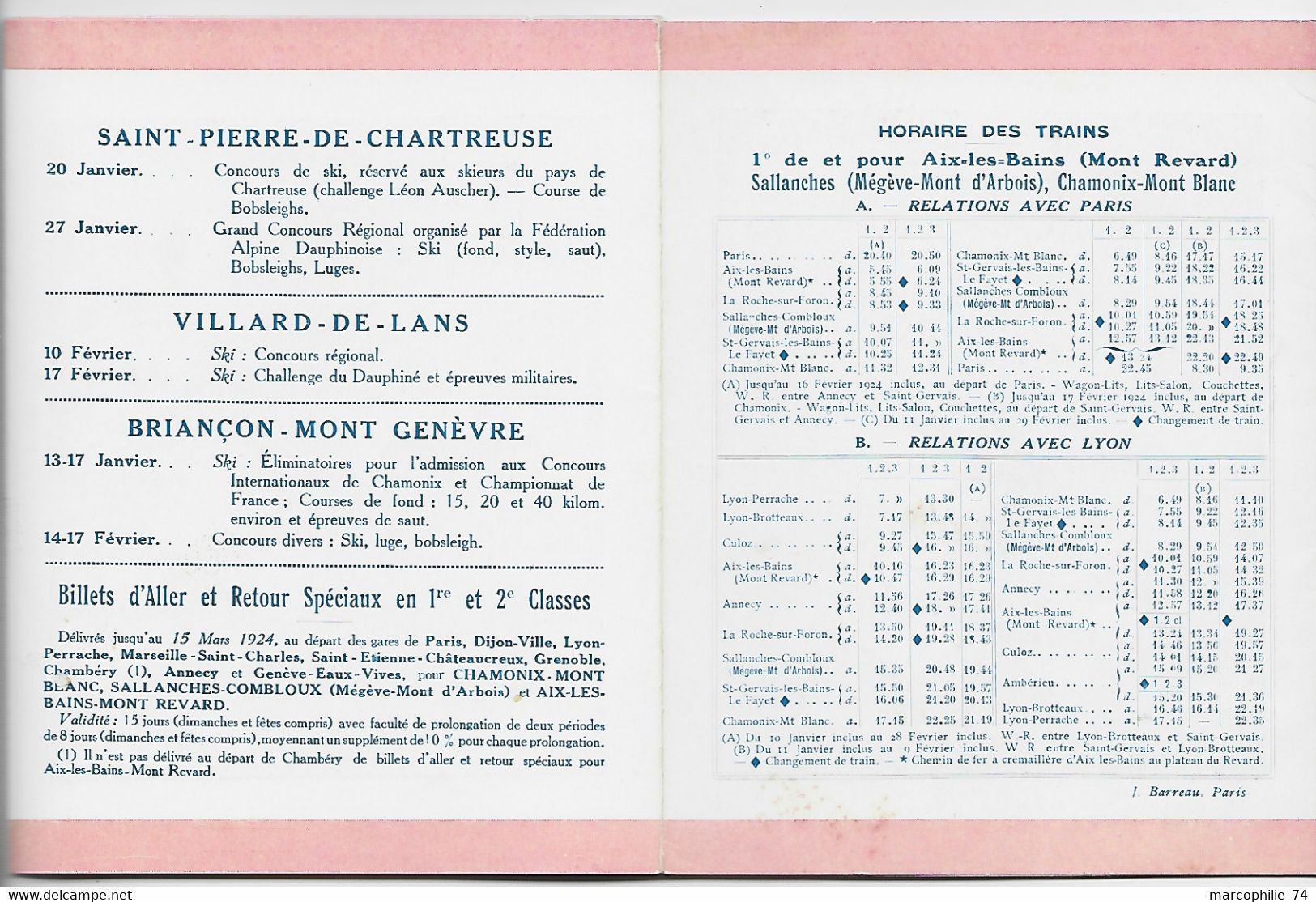 FRANCE OLYMPIADES CHAMONIX 1924 DEPLIANT JEUX OLYMPIQUES CARTE MATISSE PROGRAMME DES JEUX 25 .01 .1924 5.2.24 au dosRRRR