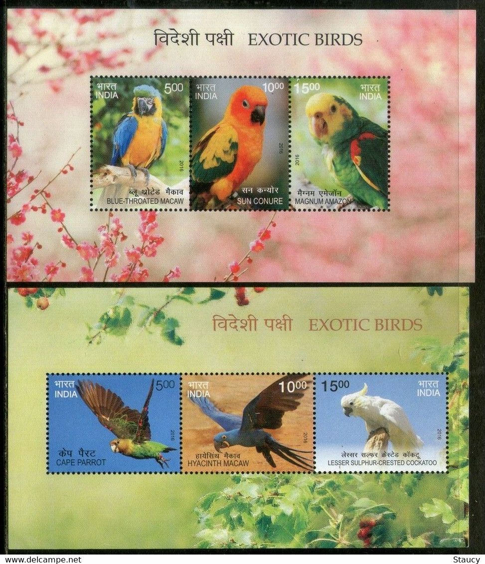 India 2016 Exotic Birds Parrots Blue Throated Macaw Wildlife Fauna Set Of 2 Miniature Sheets MS MNH - Coucous, Touracos