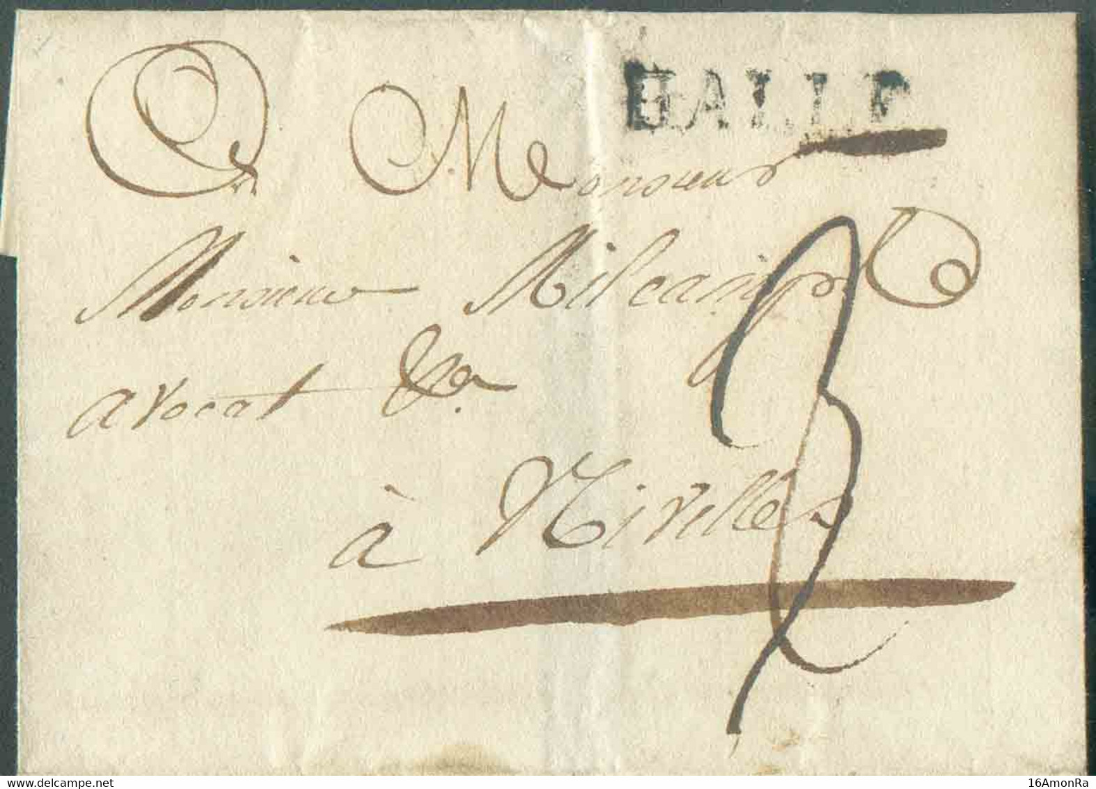 LSC D'HALLE (ca. 1820) (griffe Noire) Vers Nivelles. Port De '3' Décimes. H.13. - TB - 19841 - 1815-1830 (Dutch Period)