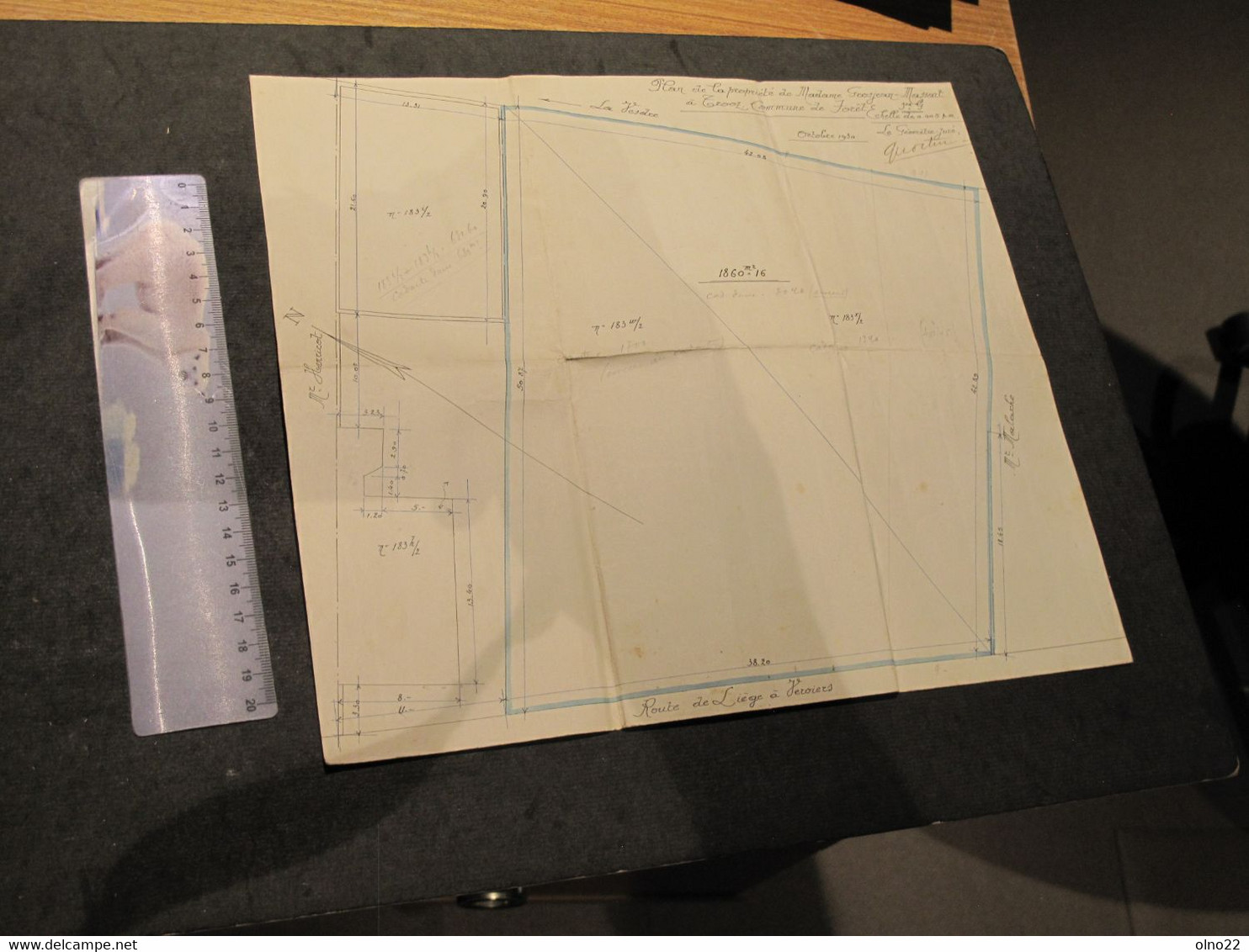 TROOZ - FORET - OCTOBRE 1930 - GEOMETRE QUOILIN - PLAN DE LA PARCELLE DE MADAME GROJEAN MASSART - VOIR SCANS - Architektur