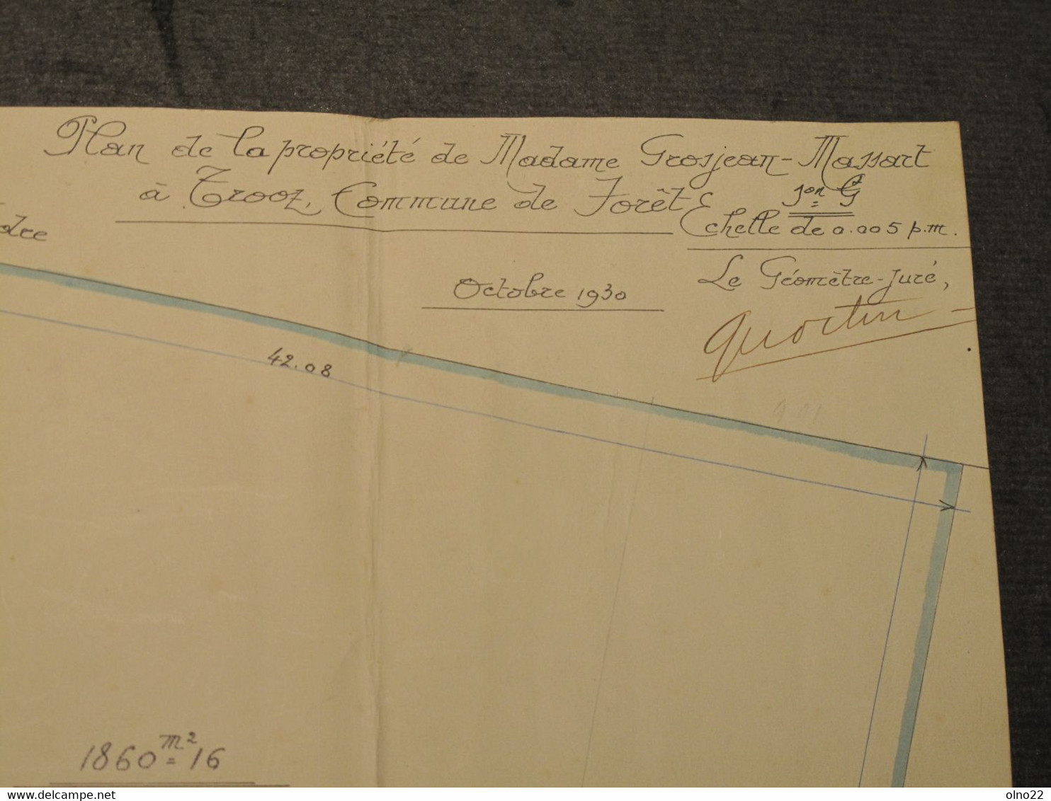 TROOZ - FORET - OCTOBRE 1930 - GEOMETRE QUOILIN - PLAN DE LA PARCELLE DE MADAME GROJEAN MASSART - VOIR SCANS - Architecture