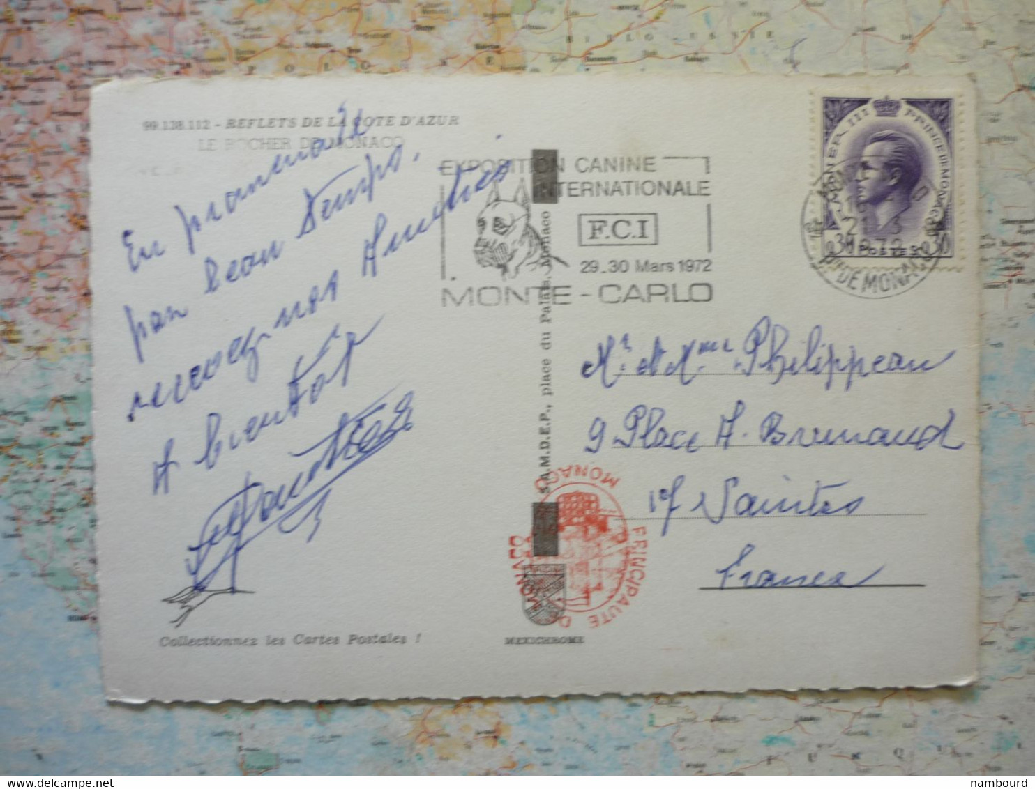 Flamme Exposition Canine Internationale 29-30 Mars 1972 21/03/1972 Sur CP Le Rocher De Monaco - Storia Postale