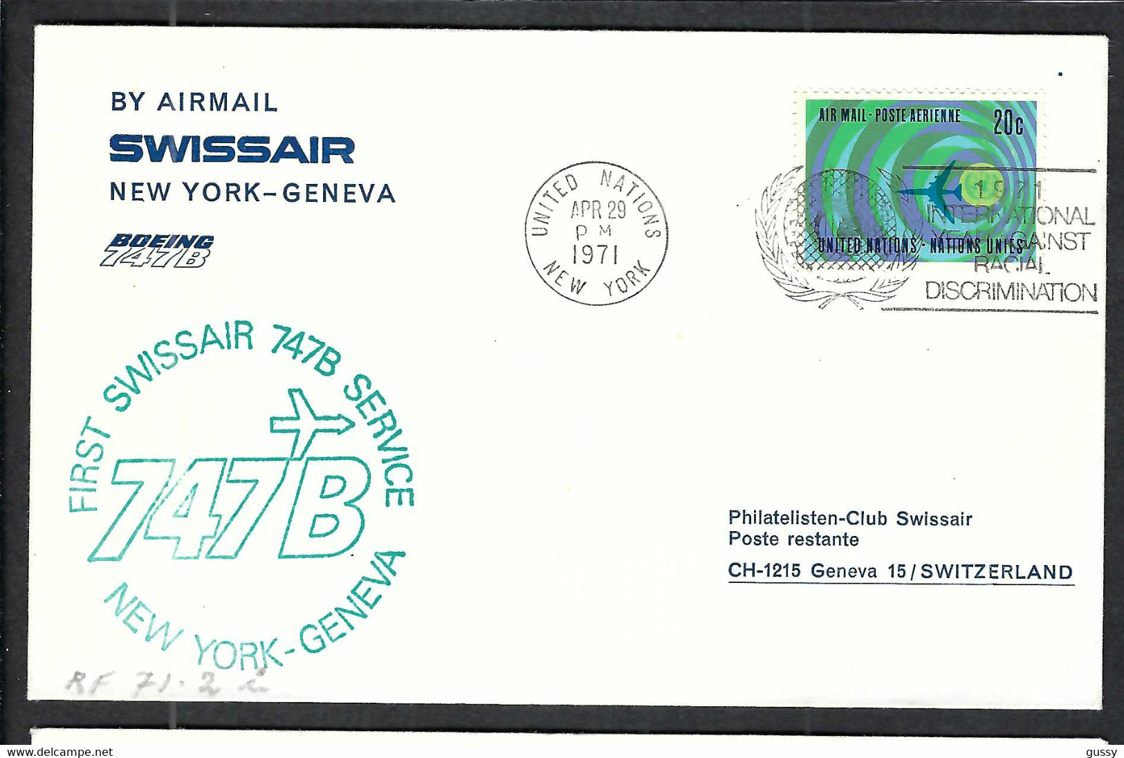 NATIONS UNIES P.A. 1971: LSC Ill. De New York à Genève, Vol Spécial "Swissair", CAD D'arrivée Au Dos - Covers & Documents