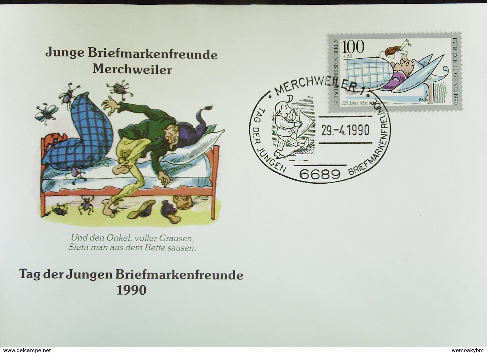 BLN: Brief Mit 100+50 Pf "125 J. Max Und Moritz" Mit SoSt. V. 29.4.1990 Zum "Tag Der Jungen Briefmarkenfreunde" Knr: 871 - Maschinenstempel (EMA)