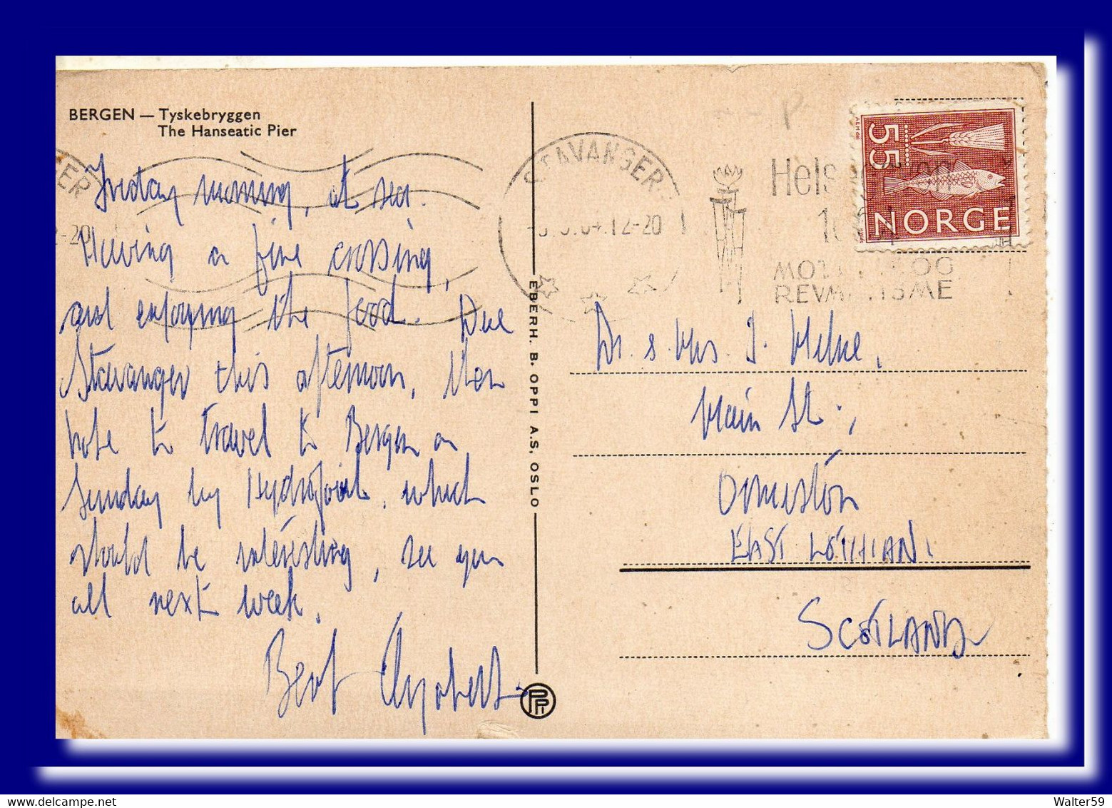 1964 Norge Norway Postcard Bergen Tyskebryggen Sent Stavanger To Scotland  2scans - Cartas & Documentos