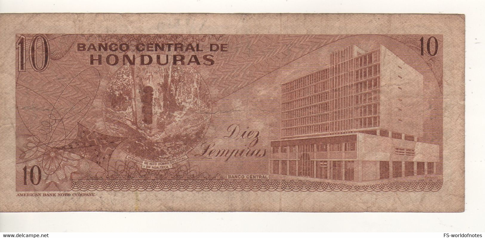 HONDURAS  10  Lempira P57  08.11.1974	(President José Trinidad Cabañas + Banco Central At Back) - Honduras