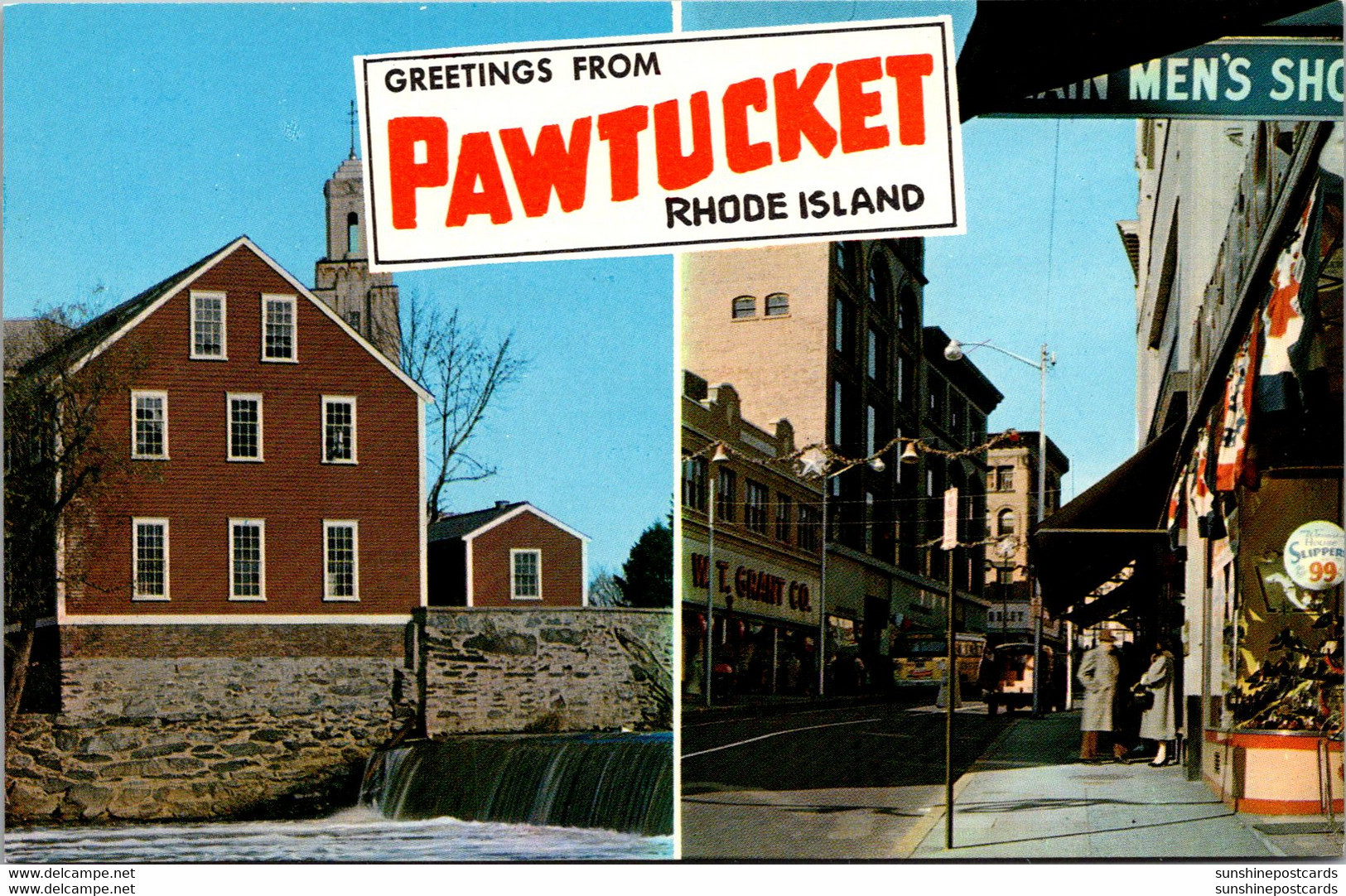 Rhode Island Pawtucket Greetings Showing Main Street And Old Slater Mill - Pawtucket