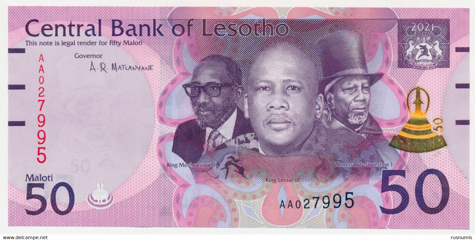 LESOTHO LESOTO 50 MALOTI P-23c THREE KINGS HORSEMEN 2021 UNC - Lesoto