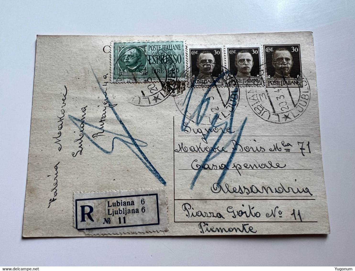 WWII Italy Slovenia Stationery Card R LUBIANA 1942 Sent To ALESSANDRIA Casa Penale (No 568) - Ljubljana