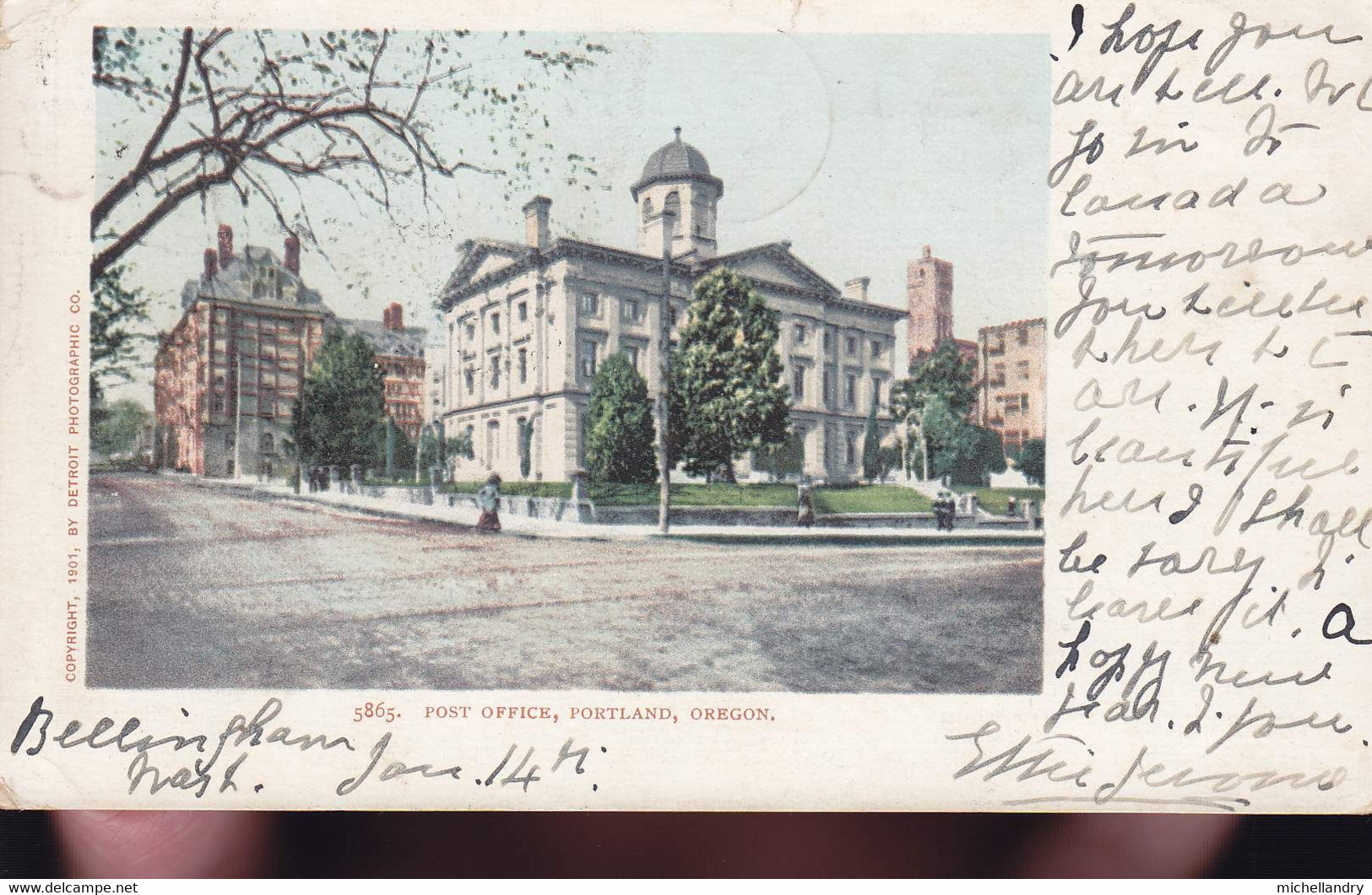 Carte Postal (122340) Post Office, Portland, Oregon Timbre Two Cents Jan 14 1906 Avec écriture - Portland