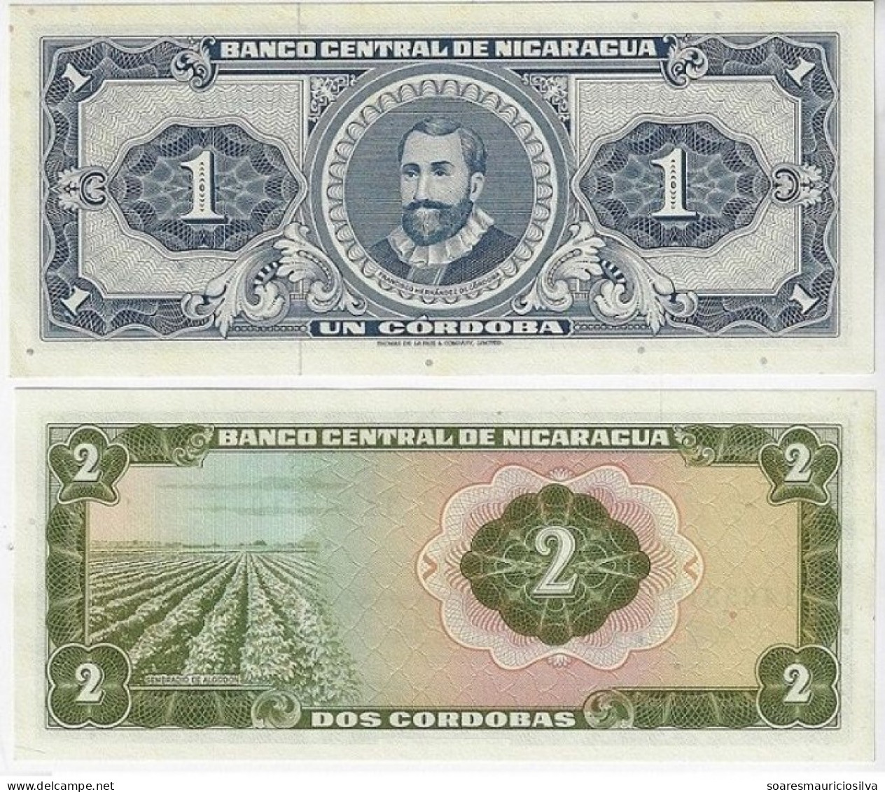 Banknote Nicaragua 1 And 2 Cordobas 1968 And 1972 Pick-115 And 121a Both Unc (catalog US$12) - Nicaragua