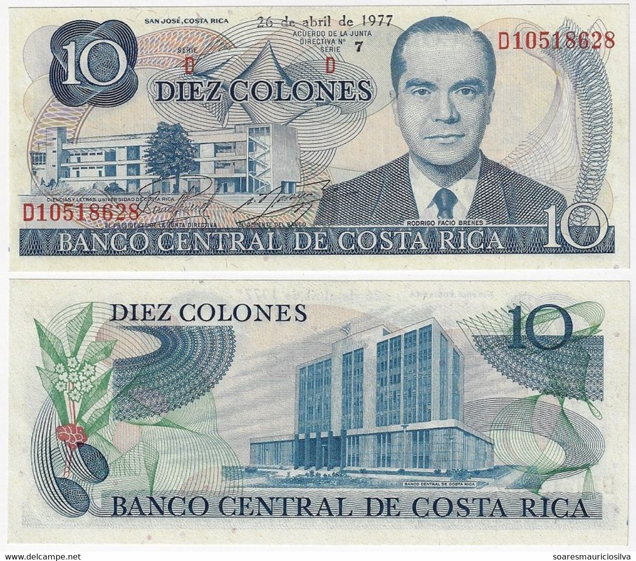 Banknote Costa Rica 10 Colones 1977 Pick-237 UNC (catalog US$10) - Costa Rica