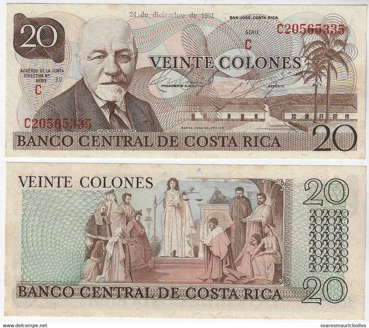 Banknote Costa Rica 20 Colones 1981 Pick-238c UNC (catalog US$10) - Costa Rica