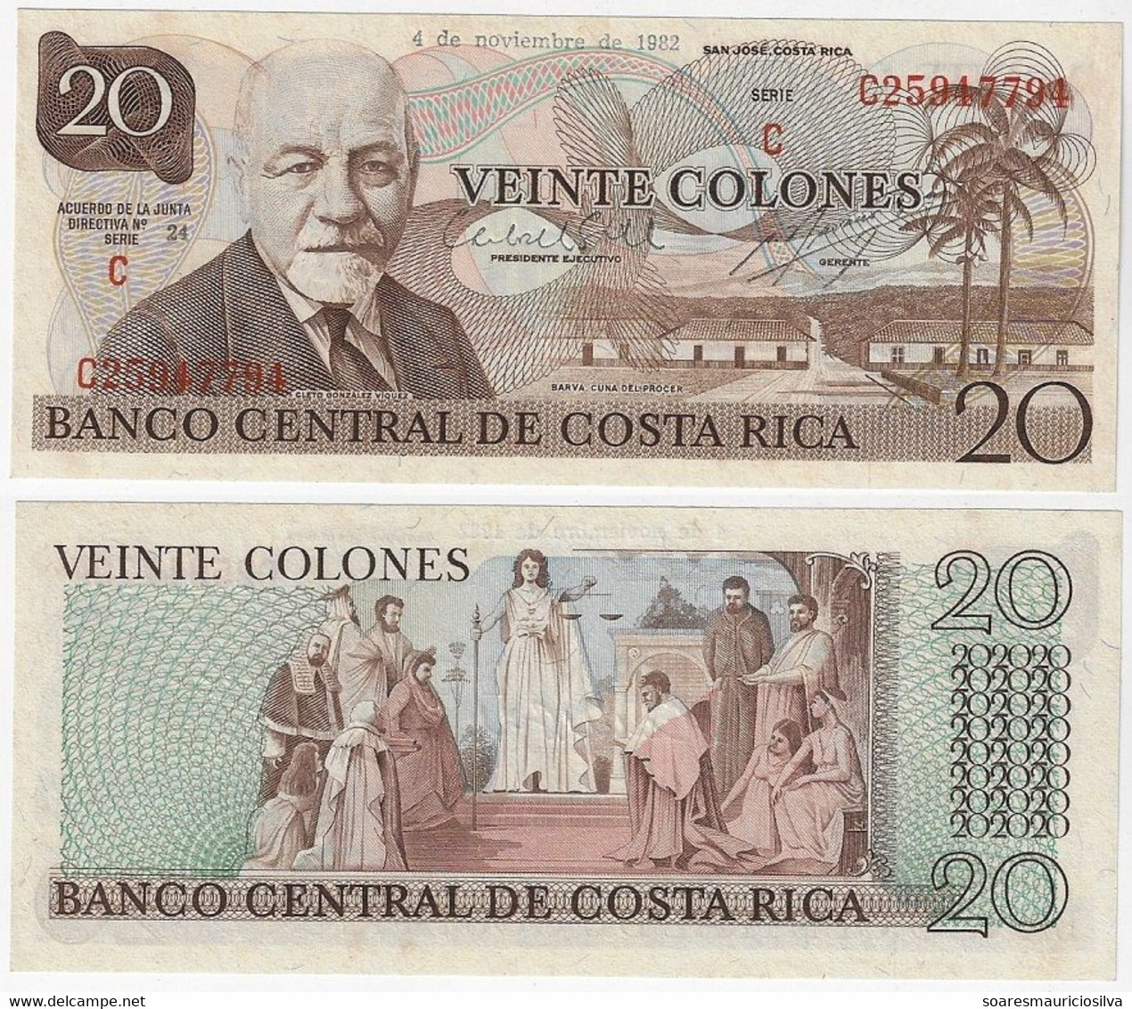 Banknote Costa Rica 20 Colones 1982 Pick-238c UNC (catalog US$10) - Costa Rica