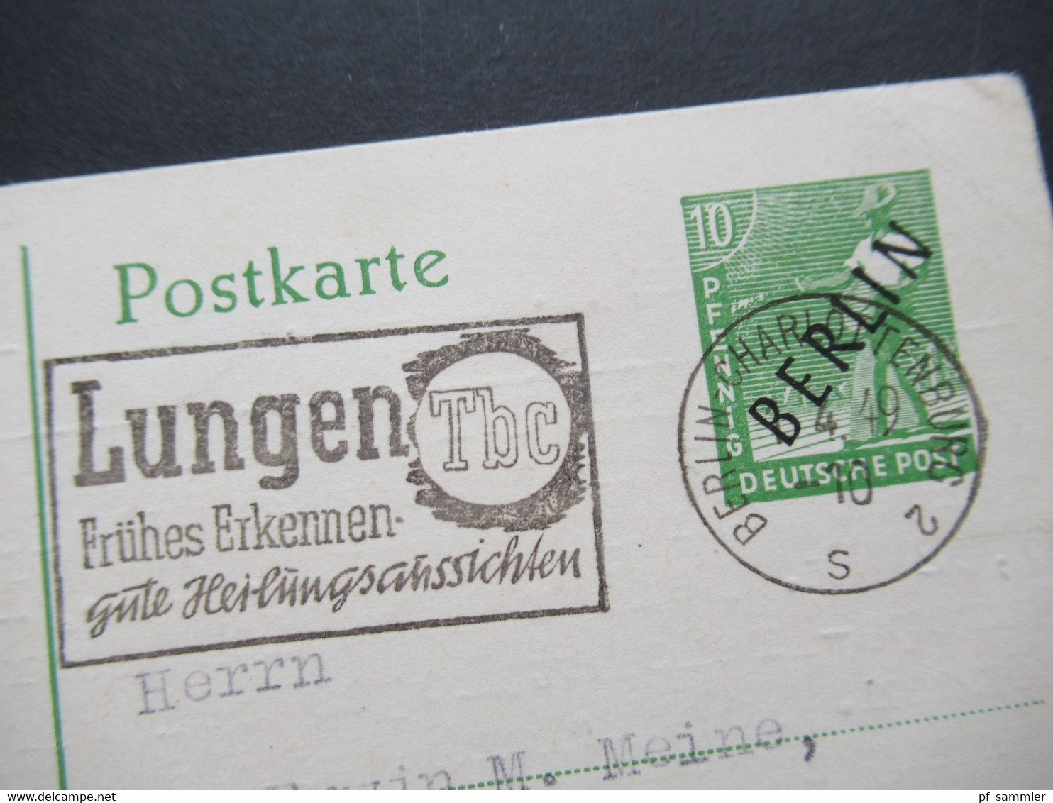 Berlin 1949 Ganzsache P1 B Aus Dem Bedarf!! Geprüft Schlegel BPP Berlin Ortsverwendung Werbestempel Lungen Tbc - Postales - Usados