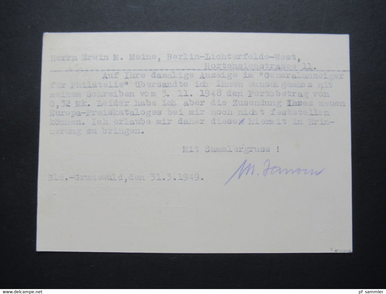 Berlin 1949 Ganzsache P1 B Aus Dem Bedarf!! Geprüft Schlegel BPP Berlin Ortsverwendung Werbestempel Lungen Tbc - Postkaarten - Gebruikt