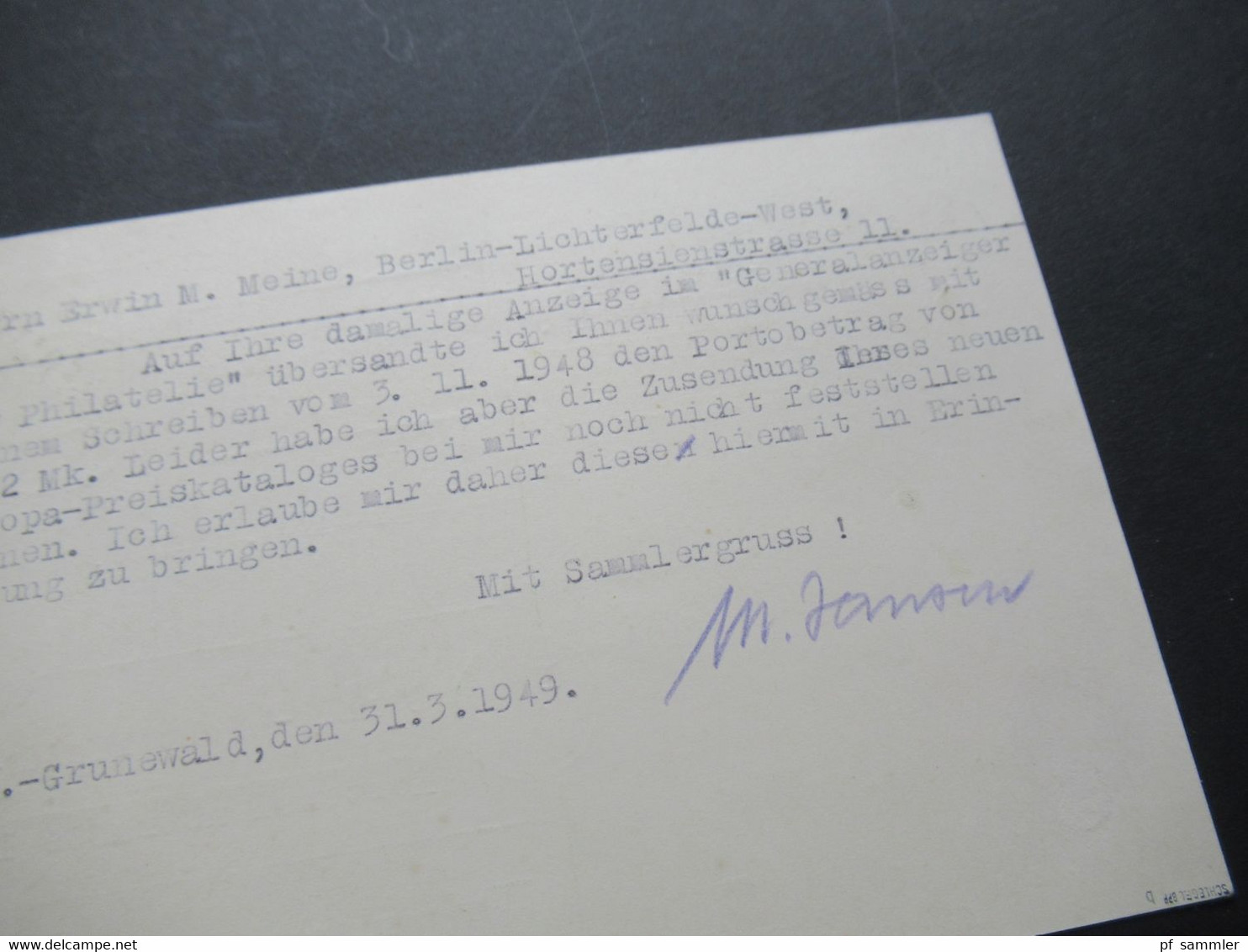 Berlin 1949 Ganzsache P1 b aus dem Bedarf!! Geprüft Schlegel BPP Berlin Ortsverwendung Werbestempel Lungen Tbc