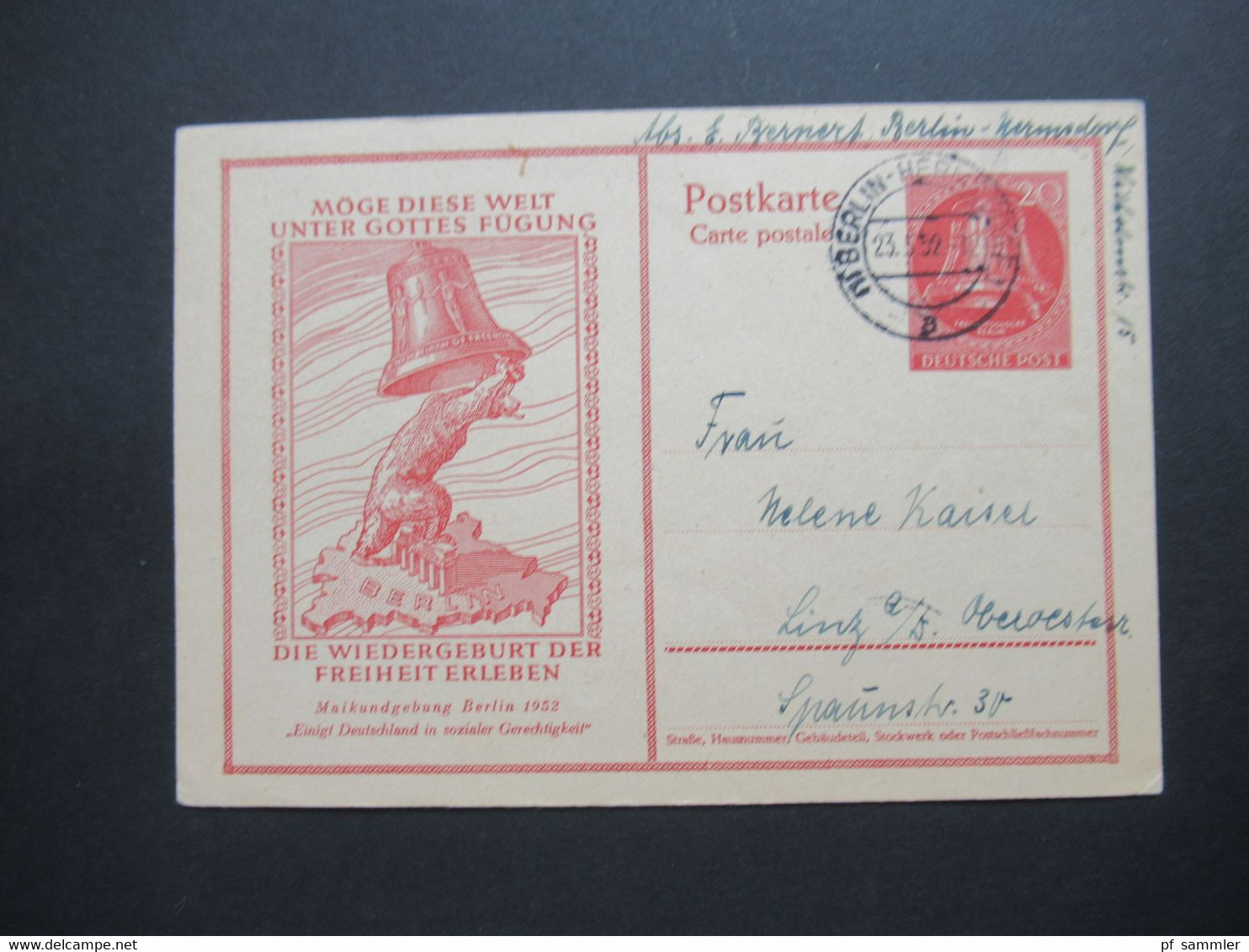 Berlin 1952 Ganzsache Sonder PK P29 Aus Dem Bedarf!! Nach Linz Oberösterreich Stempel Berlin Hermsdorf KW 300€ - Postales - Usados