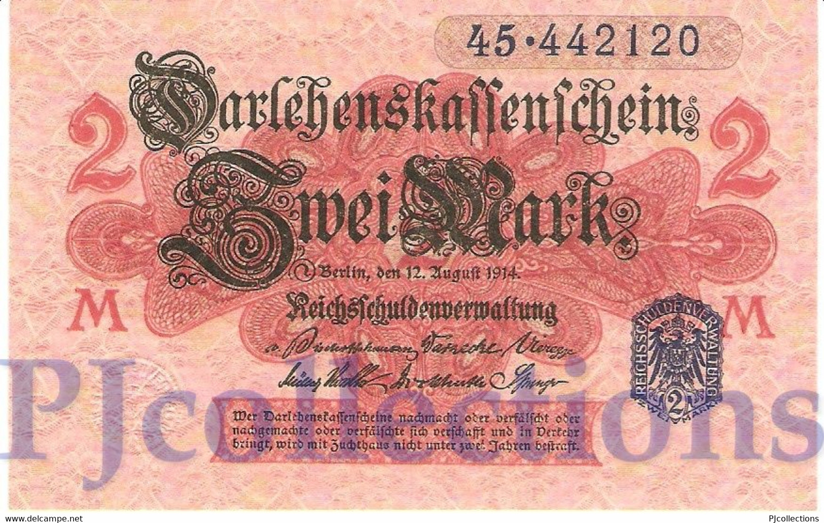 GERMANY 2 MARK 1914 PICK 55 UNC - Other & Unclassified