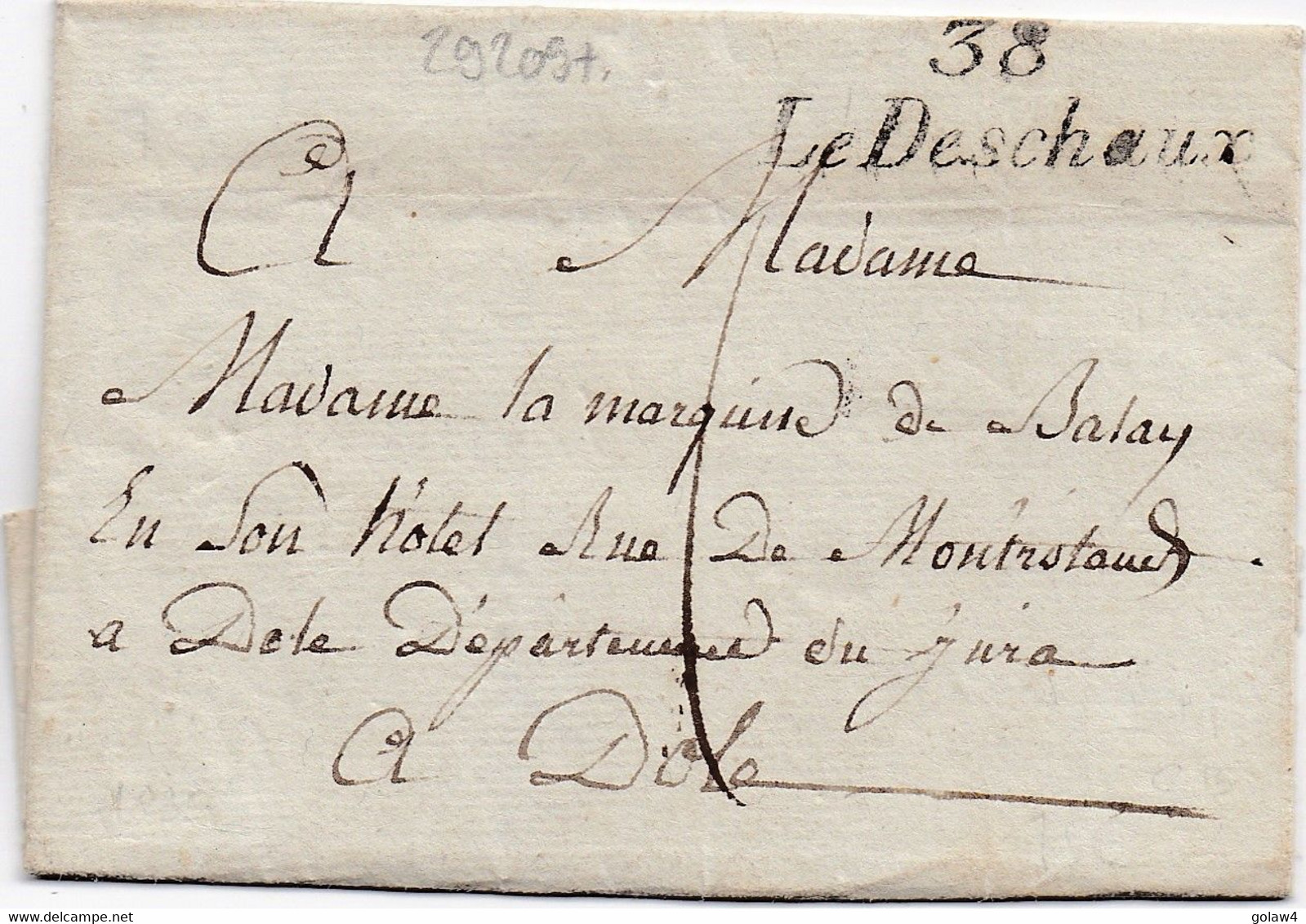 29209# 38 Le Deschaux CURSIVE 41mm LETTRE De VILLERS ROBERT Du 17 Mars 1835 JURA Pour DOLE - 1801-1848: Precursores XIX