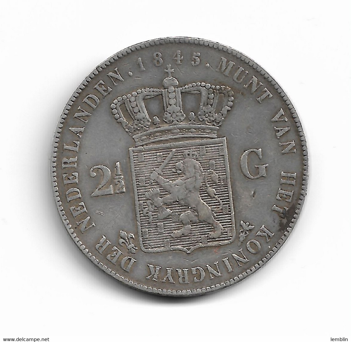 PAYS BAS - 2 1/2 FLORINS GUILLAUME II 1845 ARGENT - 1840-1849 : Willem II