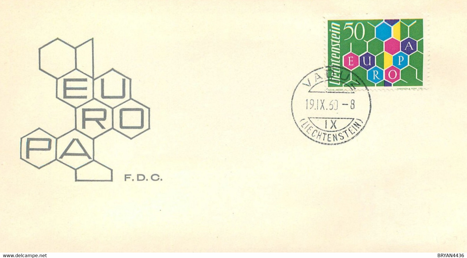 LIECHTENSTEIN - EUROPA  - 1960 - Timbre N° 355 - F.DC. CACHET; VADUZ - TRES BON ETAT - Lettres & Documents