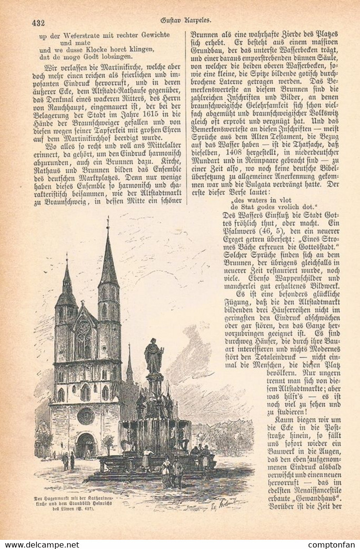 A102 1202 Gustav Karpeles Braunschweig Schloss Dom Markt Artikel / Bilder 1884 !! - Autres & Non Classés