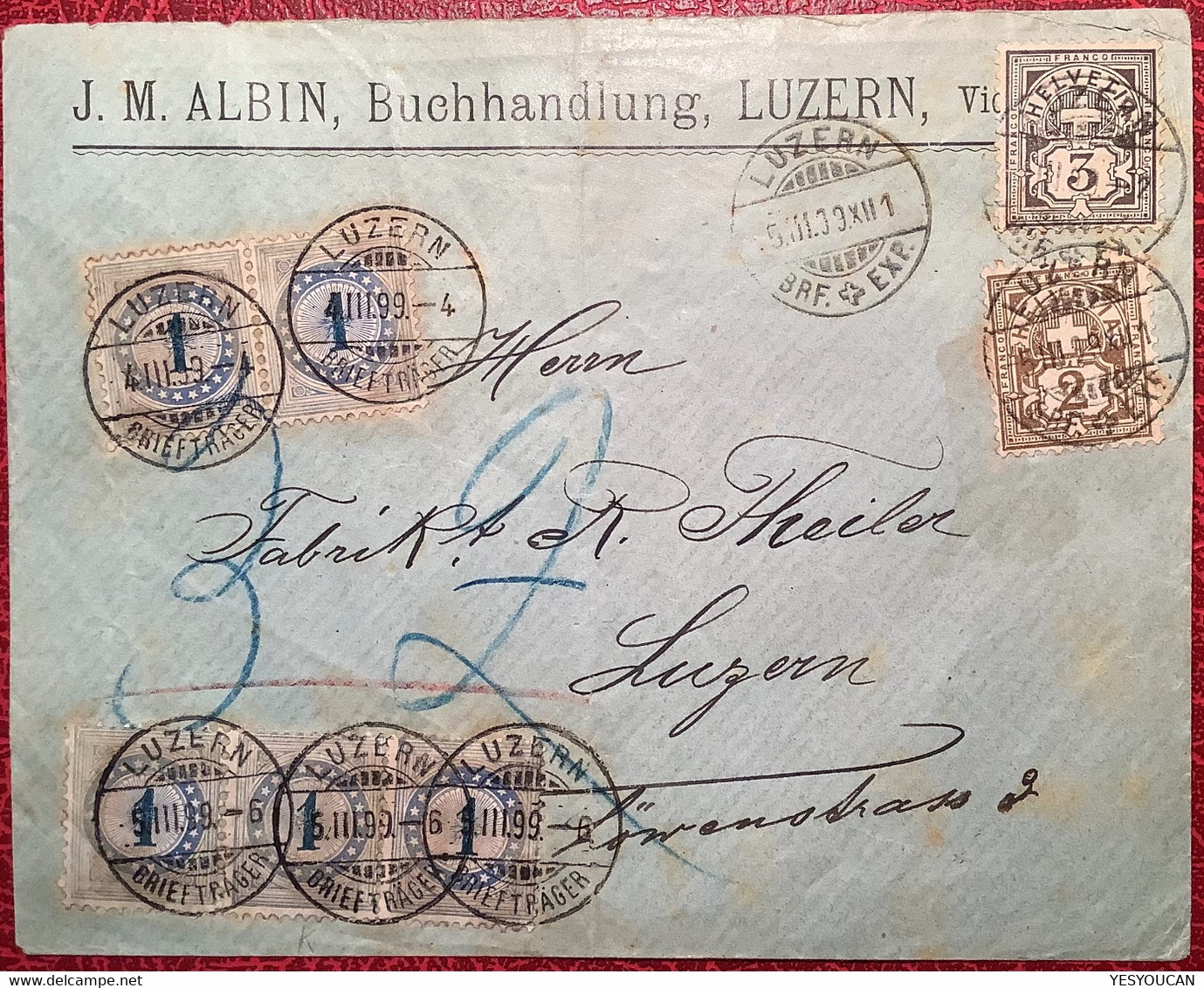 „LUZERN 1899“ RARITÄT SEHR SPÄTE VERWENDUNG Der Nachportomarke ZNr 1 Auf Orts-Brief Mit Ziffermuster (Schweiz Portomarke - Postage Due