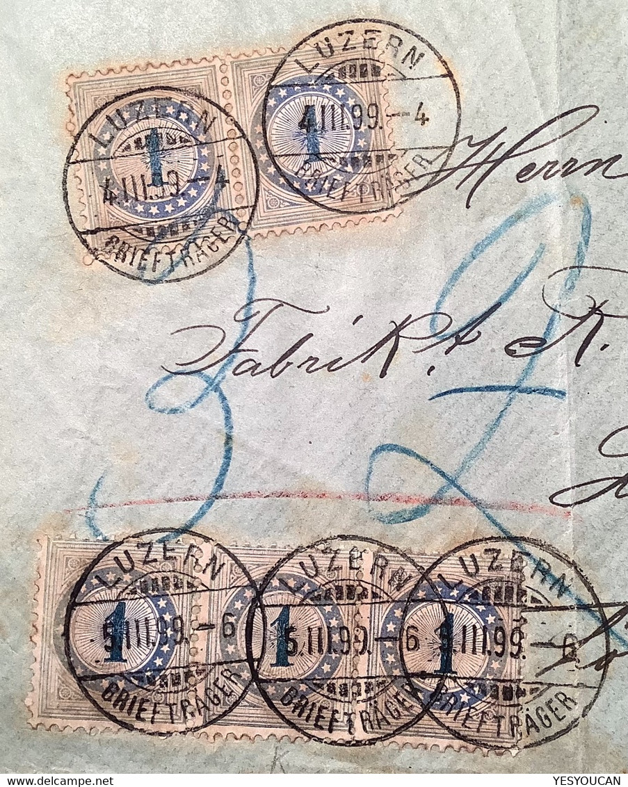 „LUZERN 1899“ RARITÄT SEHR SPÄTE VERWENDUNG Der Nachportomarke ZNr 1 Auf Orts-Brief Mit Ziffermuster (Schweiz Portomarke - Taxe