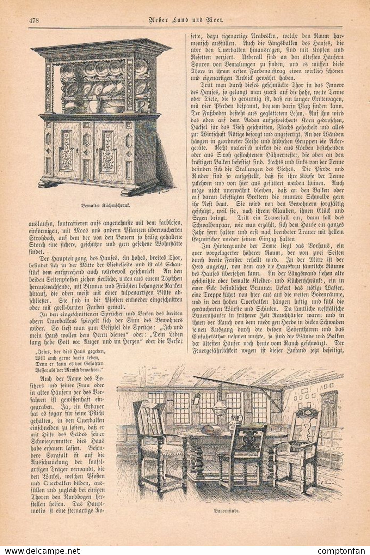 A102 1211 Bauernhaus Westfalen Möbel Bauernstube Artikel / Bilder 1896 !! - Andere & Zonder Classificatie